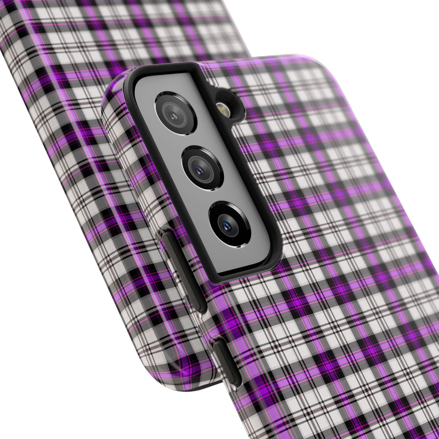 Stylish Tough Phone Case, Purple Plaid Protective Cover, Cute Gift for Teens, Cell Phone Accessory, Trendy Tech