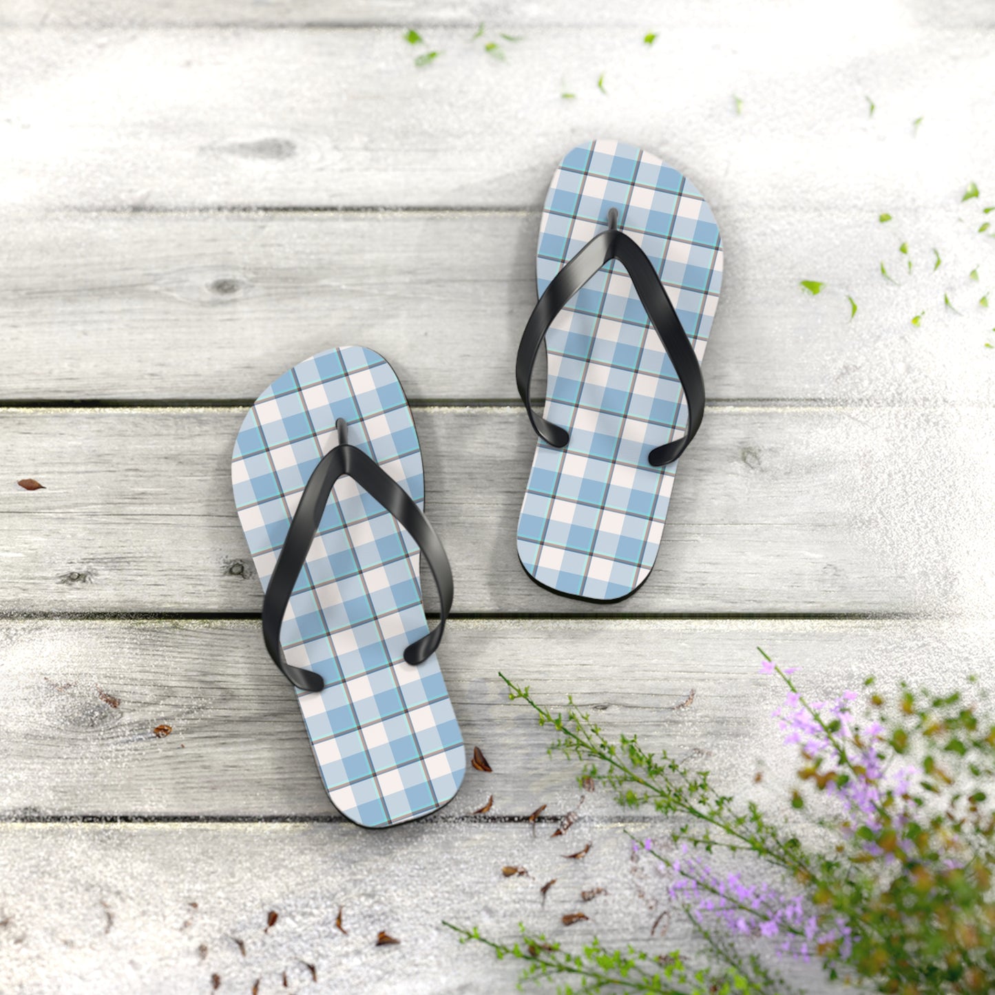 Stylish Blue Plaid Flip Flops for Summer, Beach Sandals, Casual Footwear, Vacation Shoes, Pool Essentials - Celtic Scents