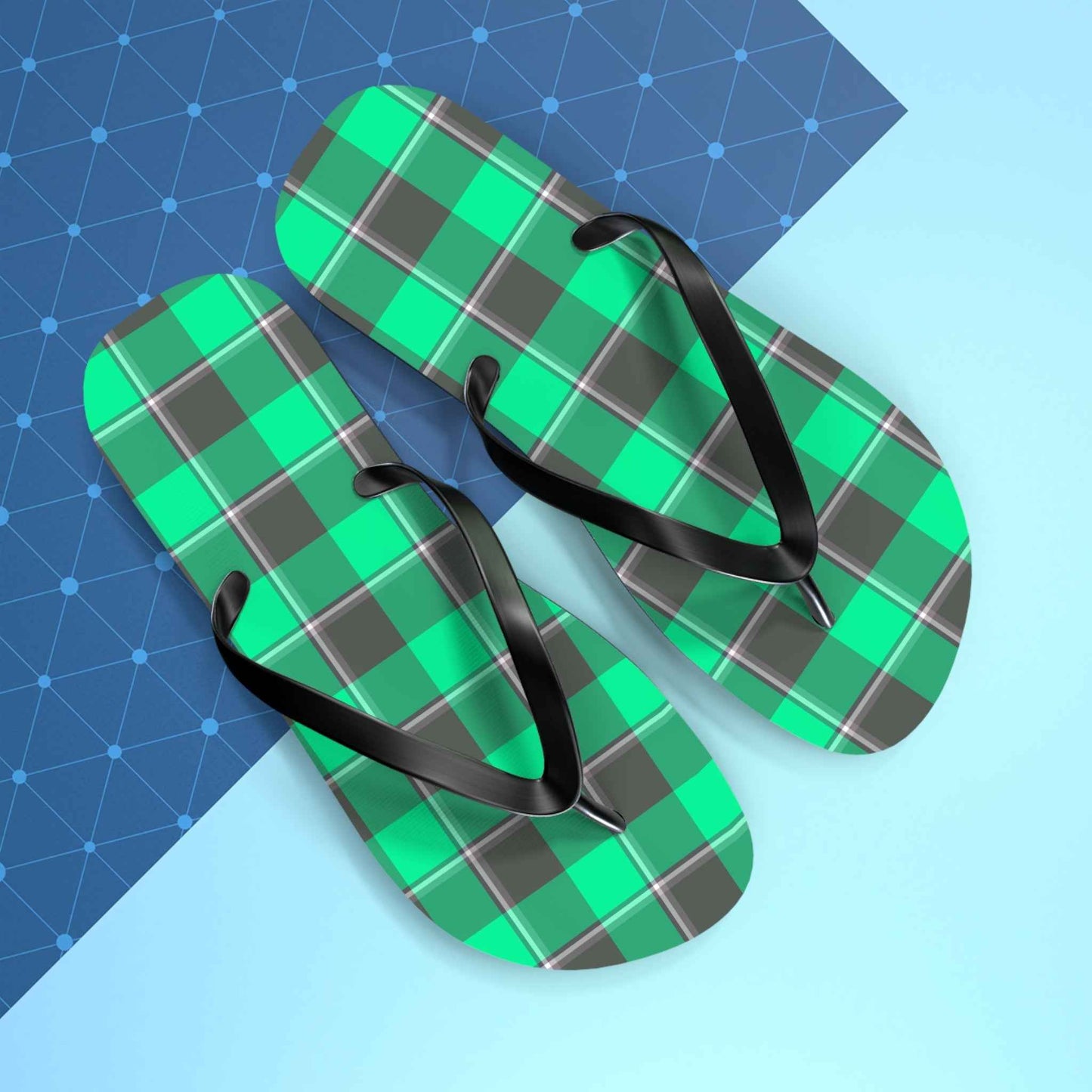 Plaid Pattern Flip Flops, Beach Sandals, Summer Footwear, Poolside Fashion, Vacation Essentials, Gifts for Her/His