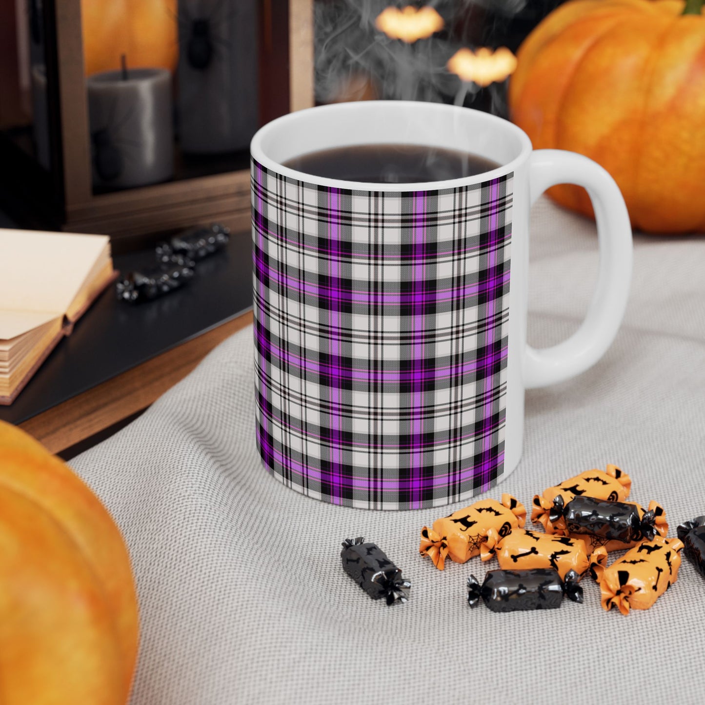Purple Plaid Ceramic Mug, Cozy Drinkware, Gift for Her, Kitchen Decor, Fall Vibes, 11oz/15oz Options - Celtic Scents