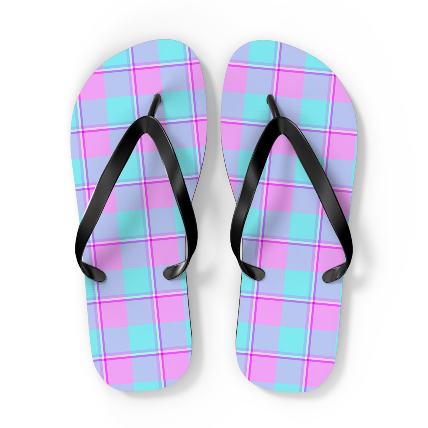 Colorful Plaid Flip Flops, Fun Summer Footwear, Beach Sandals, Casual Flip Flops - Celtic Scents