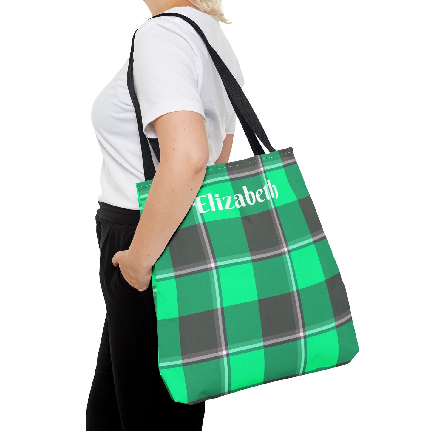 Personalized Green Plaid Tote Bag, Custom Shopping Bag, Eco-Friendly Gift, Beach Bag, Everyday Handbag, Travel Tote - Celtic Scents
