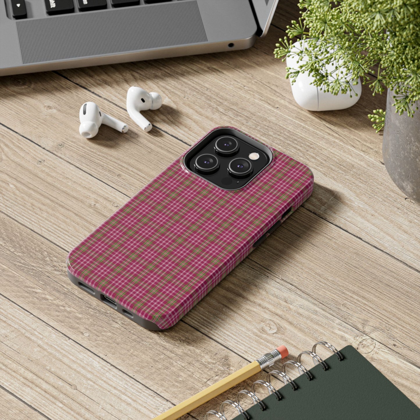Stylish Tough Phone Cases - Protect Your Phone with Trendy Plaid Design, Gift for Her, Pink Plaid Design - Celtic Scents