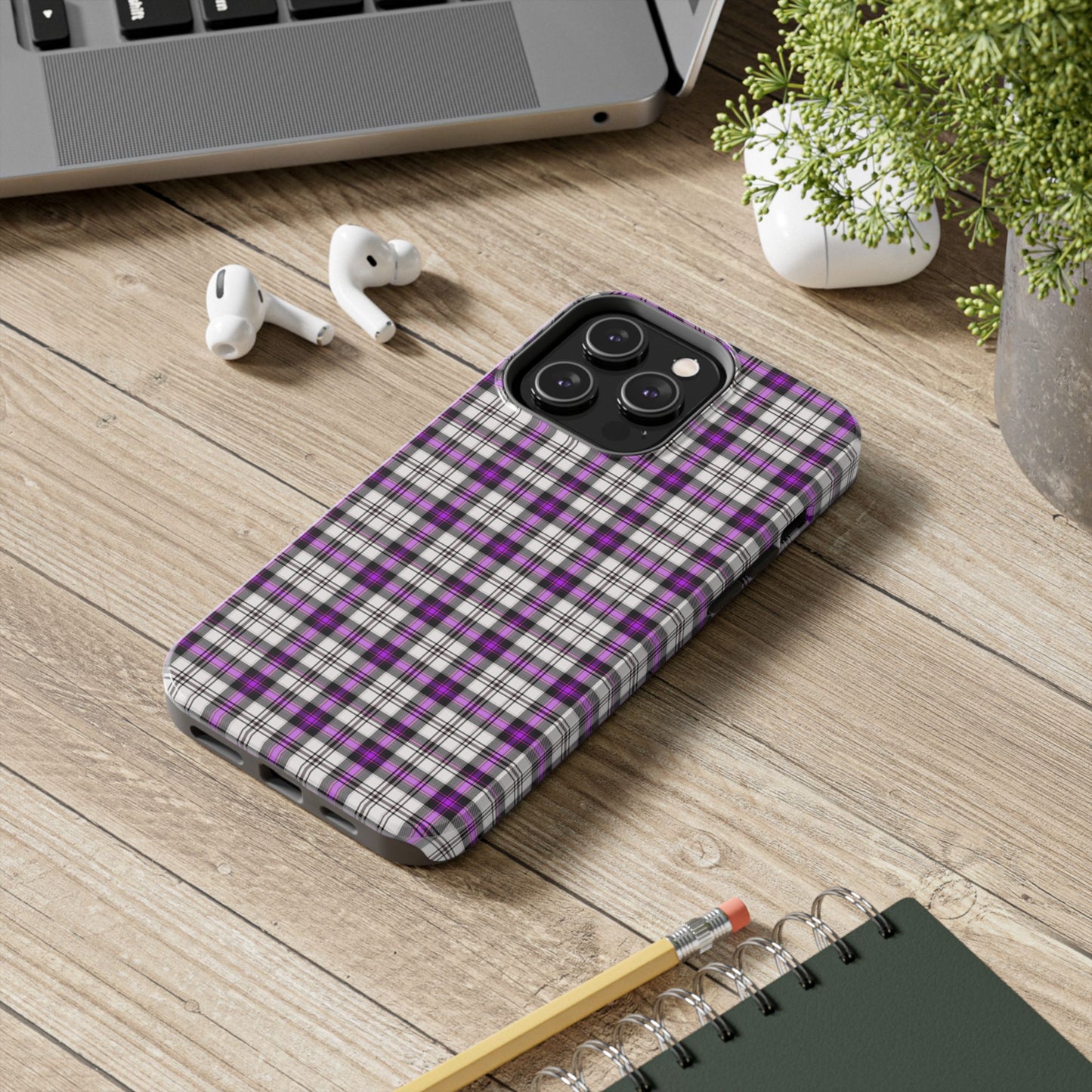 Stylish Tough Phone Case, Purple Plaid Protective Cover, Cute Gift for Teens, Cell Phone Accessory, Trendy Tech - Celtic Scents