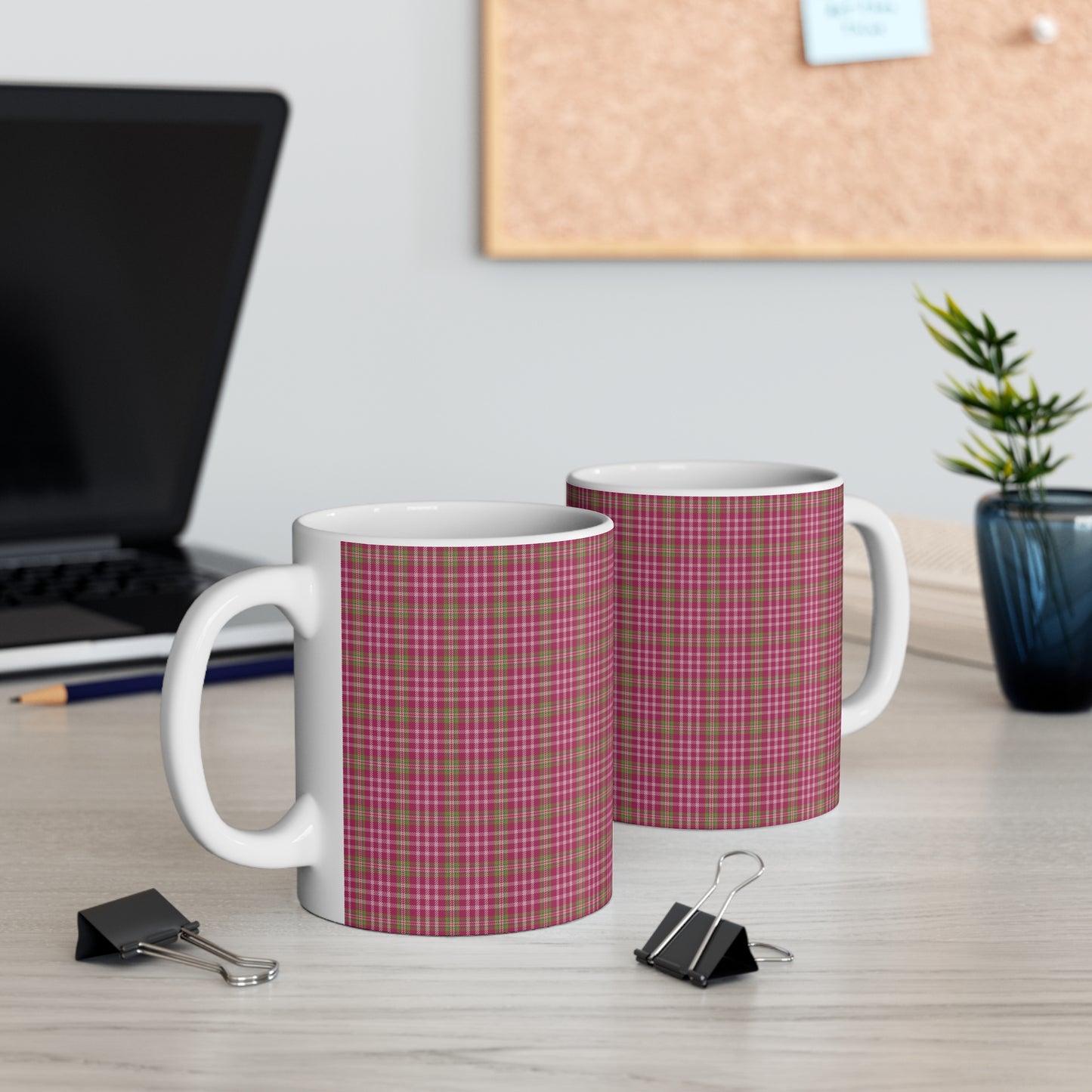 Cozy Pink Plaid Mug | 11oz Coffee Cup | Perfect for Autumn, Home Decor, Gift for Friends and Family, Warm Beverage Enjoyment - Celtic Scents