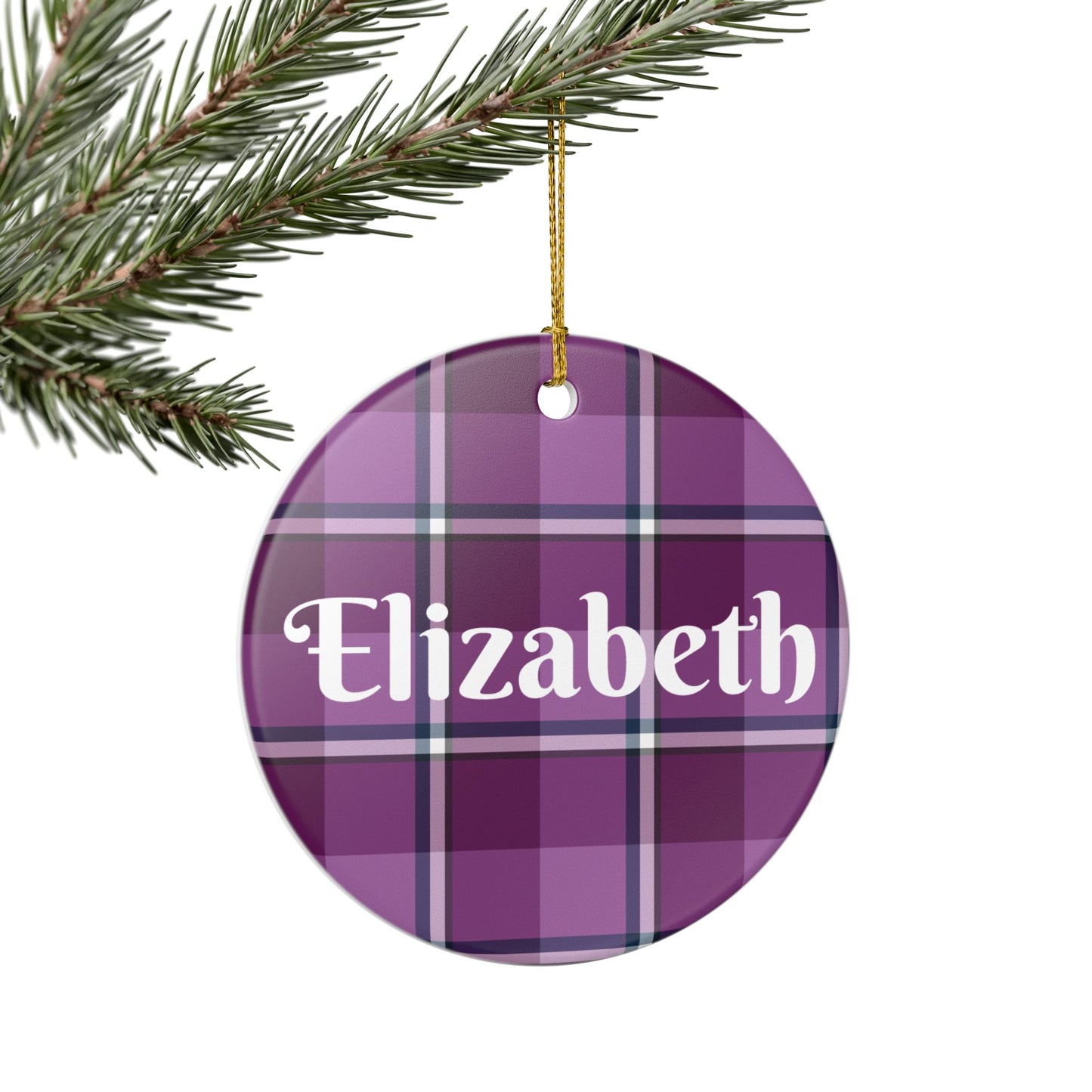 Personalized Plaid Ceramic Ornament, Custom Home Decor, Holiday Gift, Unique Keepsake, Purple Plaid Decoration, Tree Ornament - Celtic Scents