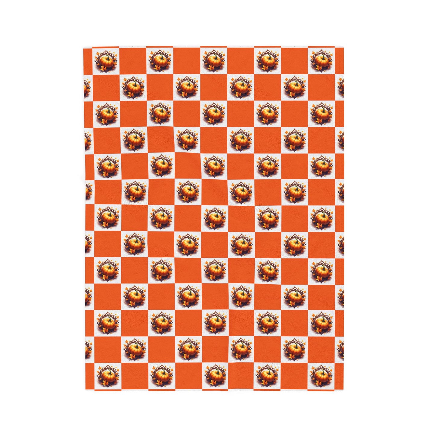 Vibrant Pumpkin Checkered Pattern Velveteen Plush Blanket, Cozy Home Decor, Gift for Her, Nursery Throw, Autumn Style - Celtic Scents