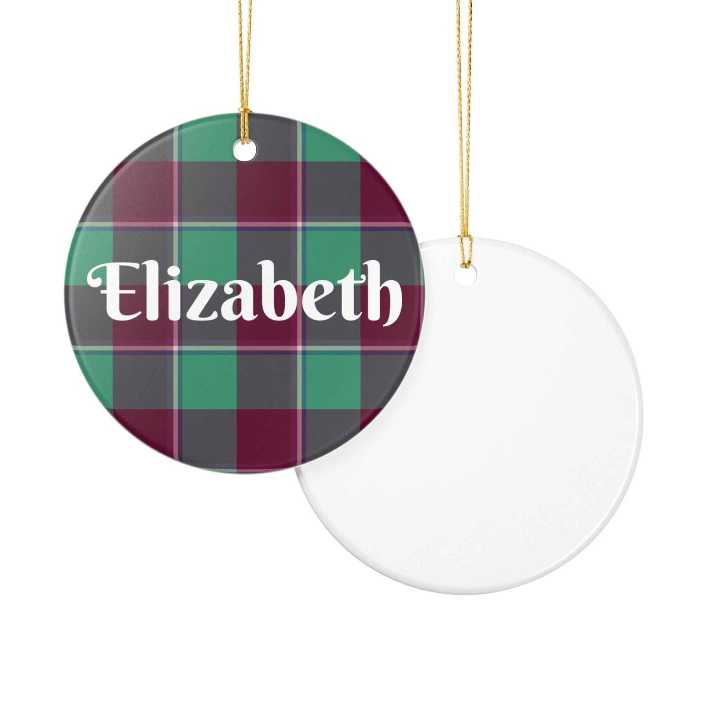 Personalized Plaid Ceramic Ornament, Custom Christmas Decoration, Holiday Gift, Keepsake, Name Ornament, Home Decor