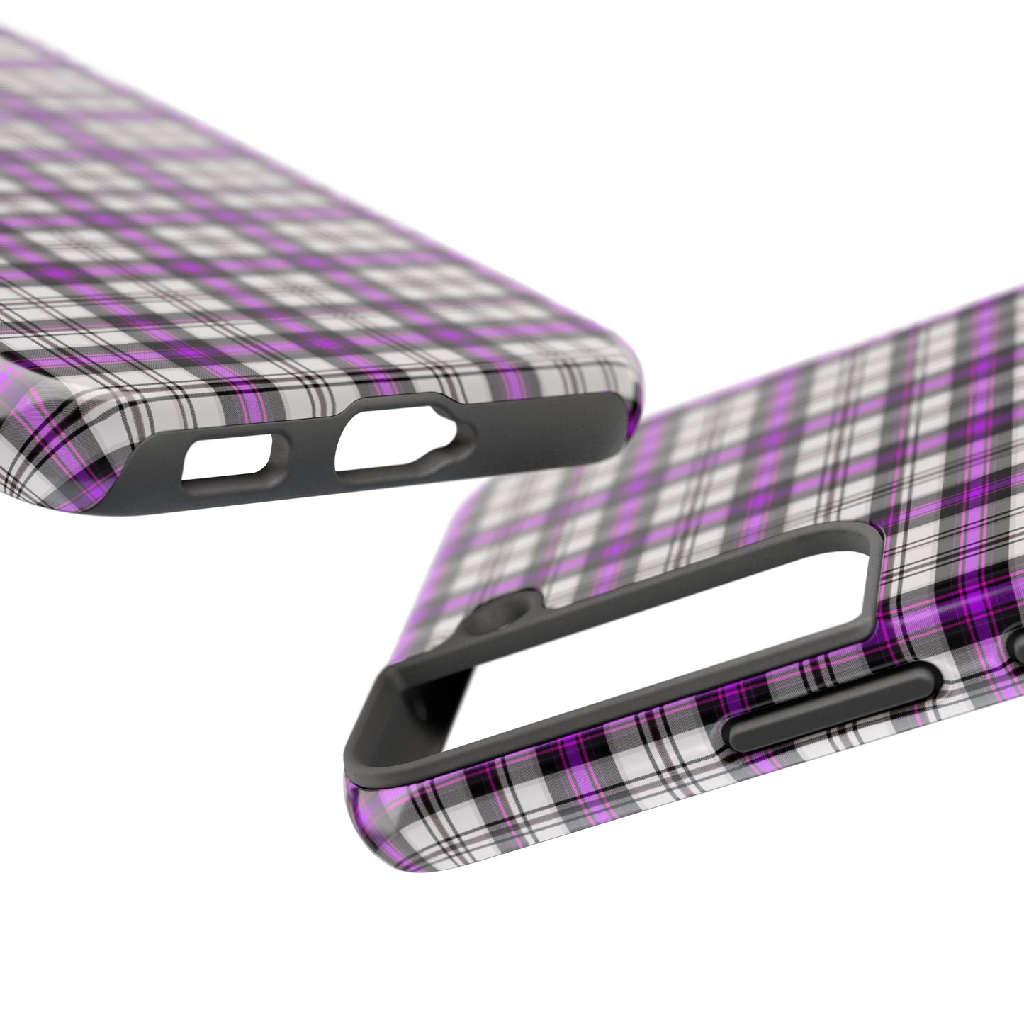 Stylish Tough Phone Case, Purple Plaid Protective Cover, Cute Gift for Teens, Cell Phone Accessory, Trendy Tech