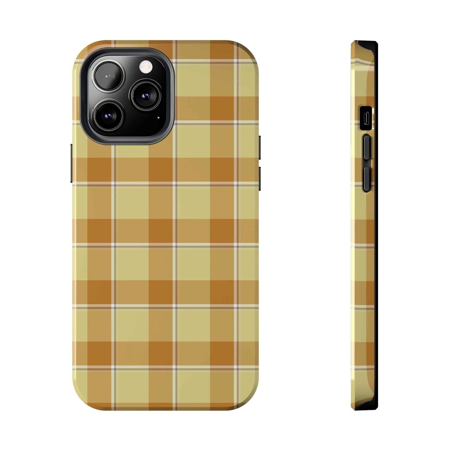 Stylish Autumn Plaid Tough Phone Cases, Trendy Phone Accessories, Durable Phone Protection, Yellow and Brown Plaid, Perfect Gift
