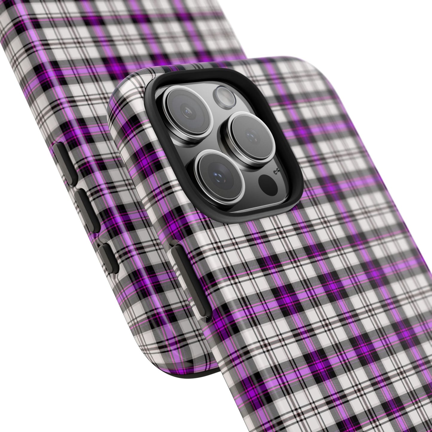Stylish Tough Phone Case, Purple Plaid Protective Cover, Cute Gift for Teens, Cell Phone Accessory, Trendy Tech