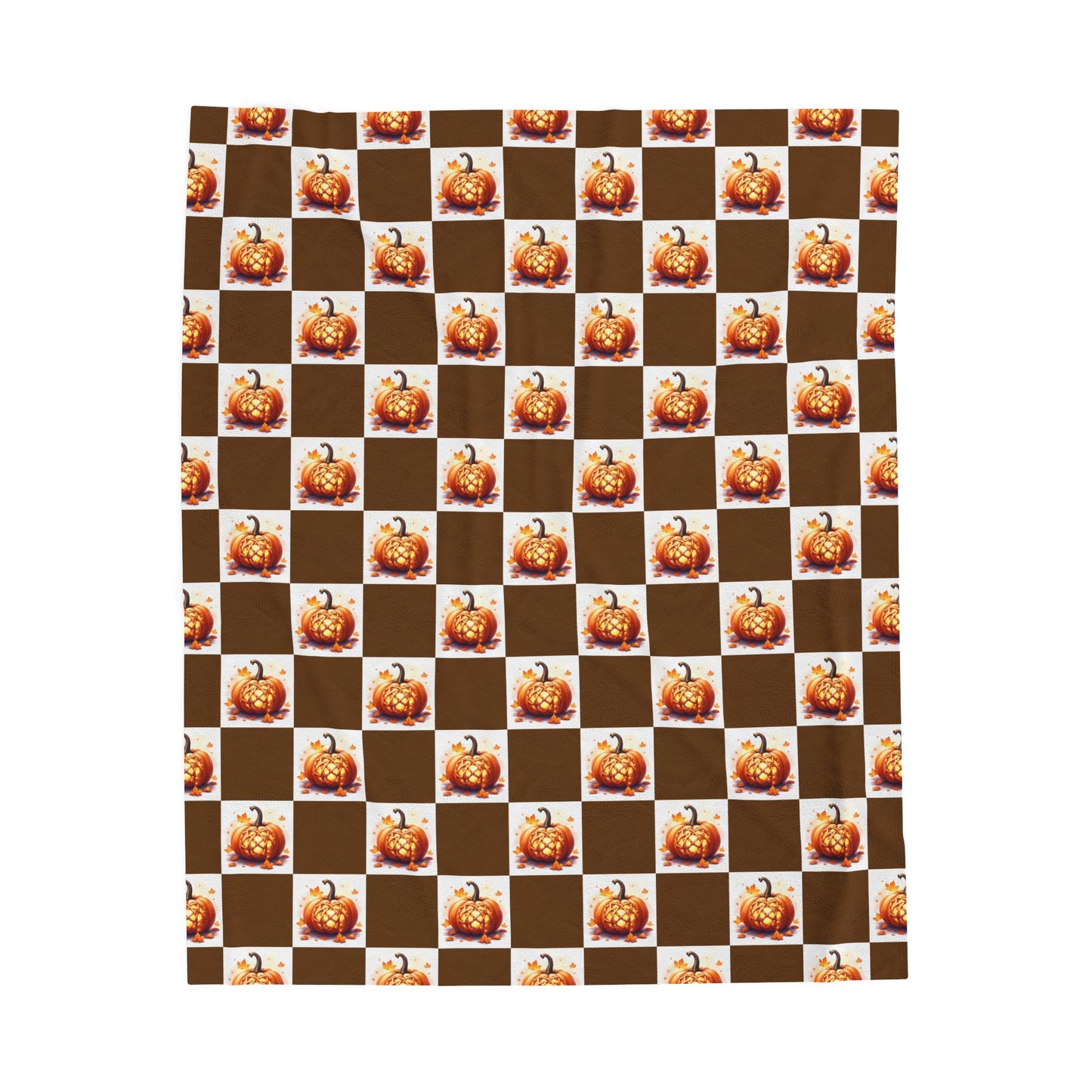 Cozy Pumpkin Check Velveteen Blanket | Fall Decor, Autumn Gift, Halloween Throw, Snuggle Blanket, Home Comfort - Celtic Scents