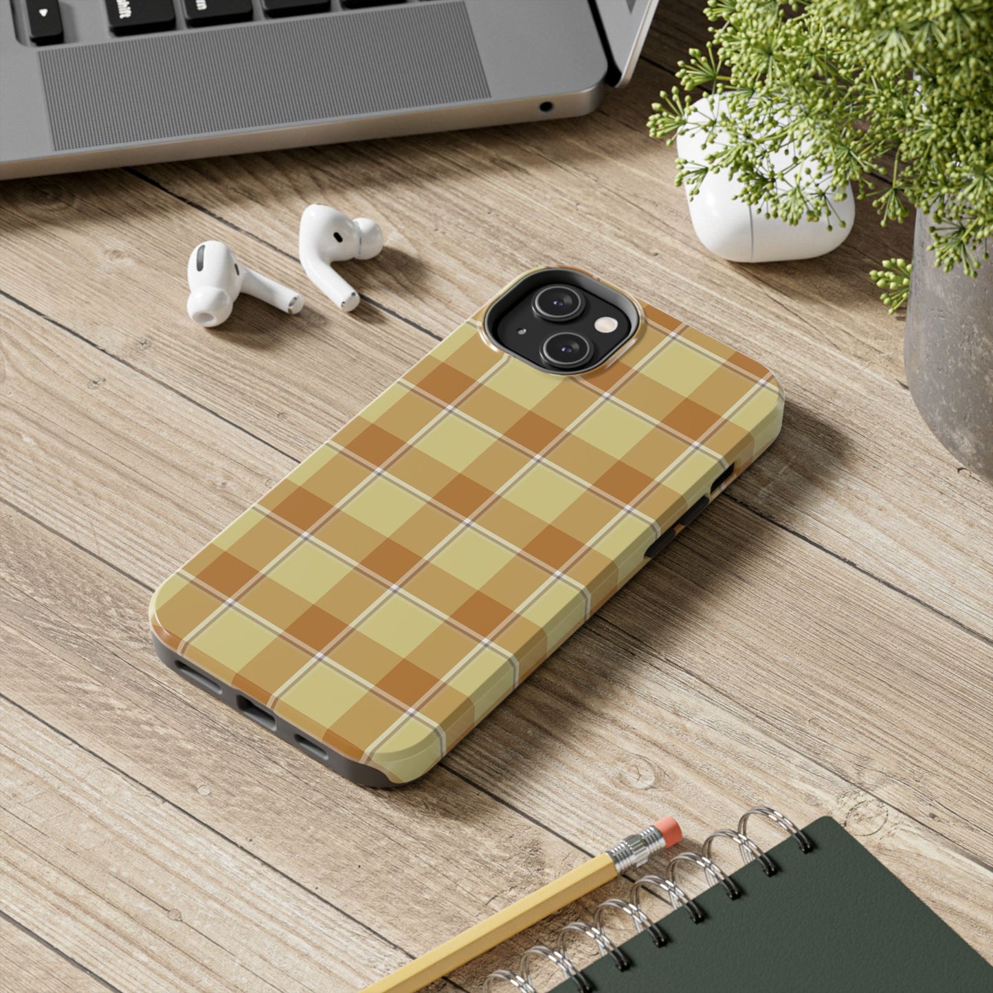 Stylish Autumn Plaid Tough Phone Cases, Trendy Phone Accessories, Durable Phone Protection, Yellow and Brown Plaid, Perfect Gift - Celtic Scents