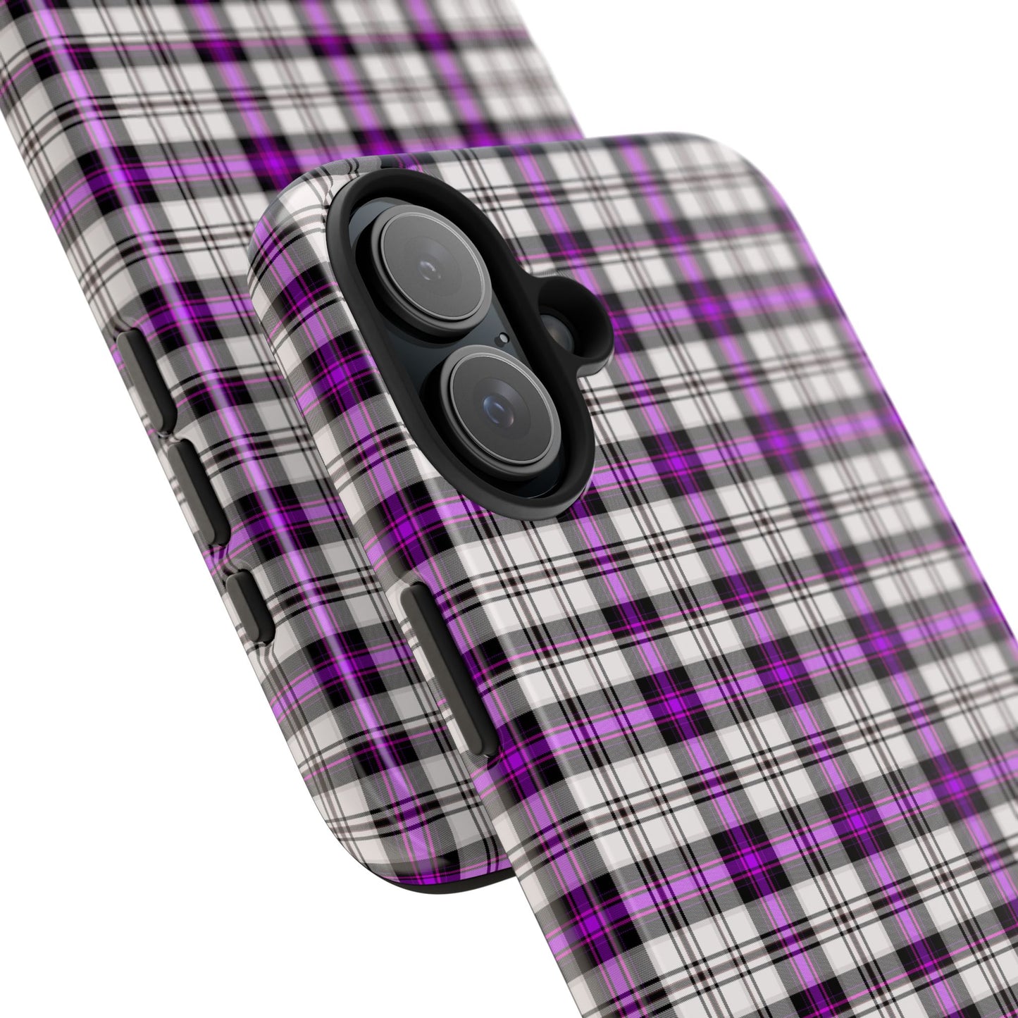 Stylish Tough Phone Case, Purple Plaid Protective Cover, Cute Gift for Teens, Cell Phone Accessory, Trendy Tech
