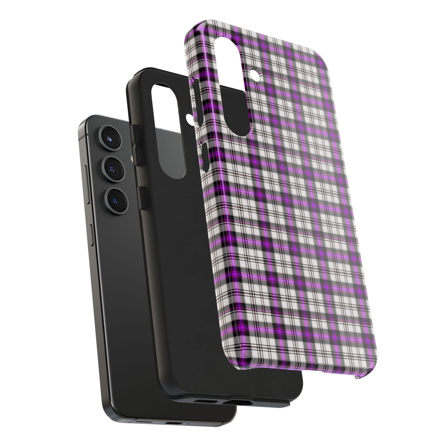 Stylish Tough Phone Case, Purple Plaid Protective Cover, Cute Gift for Teens, Cell Phone Accessory, Trendy Tech