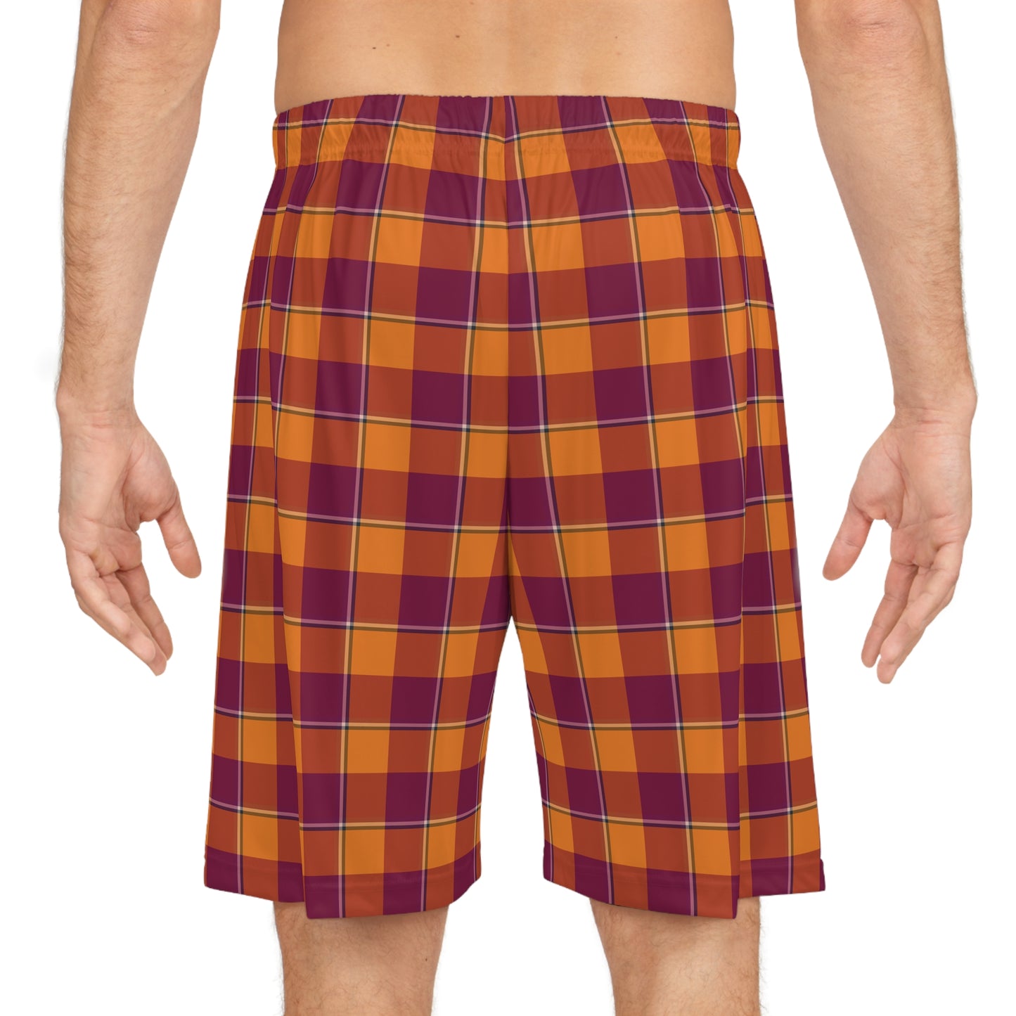 Tahiti Gold and Rose Bud Cherry Plaid Basketball Shorts, Casual Activewear, Athletes, Lightweight Gym Shorts