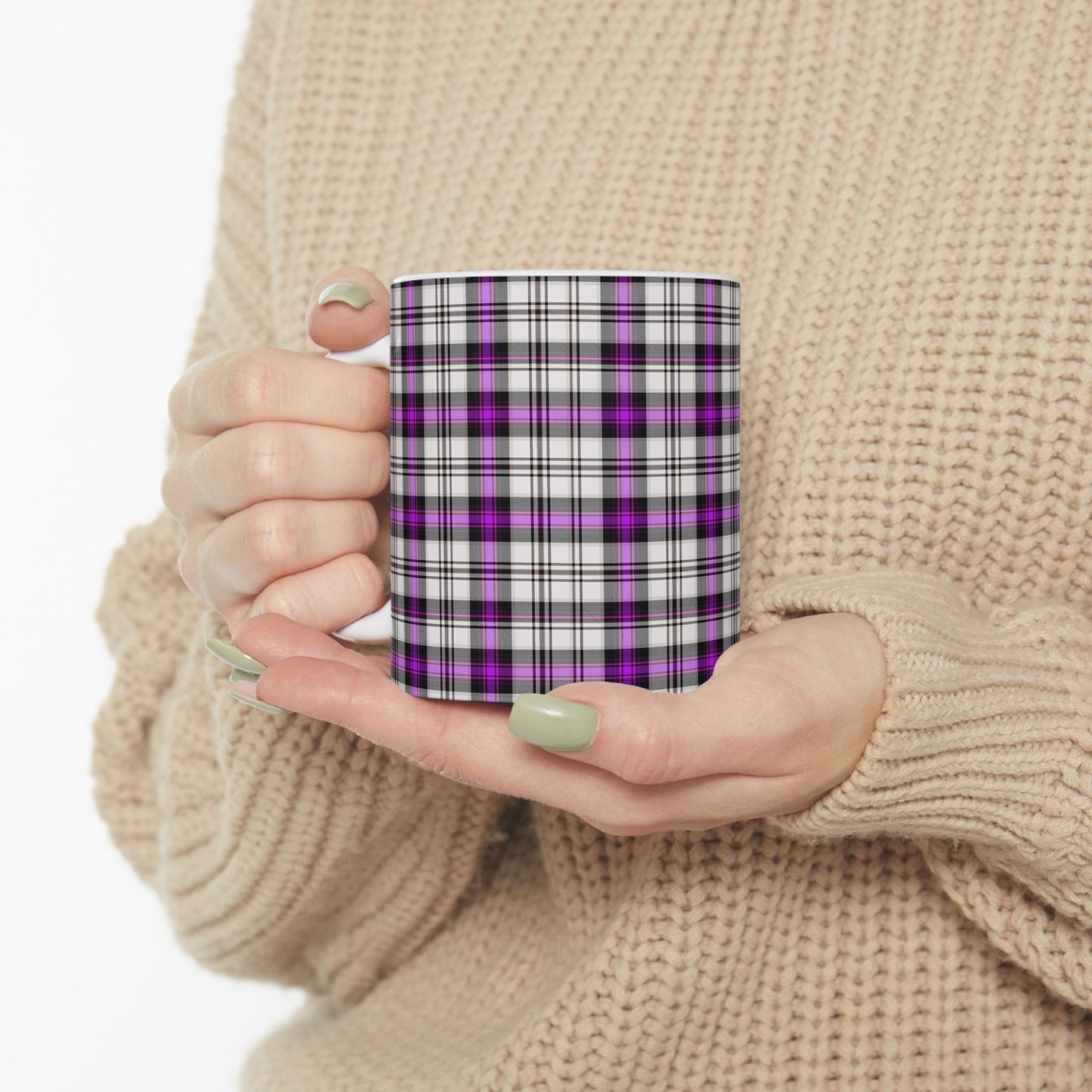 Purple Plaid Ceramic Mug, Cozy Drinkware, Gift for Her, Kitchen Decor, Fall Vibes, 11oz/15oz Options - Celtic Scents