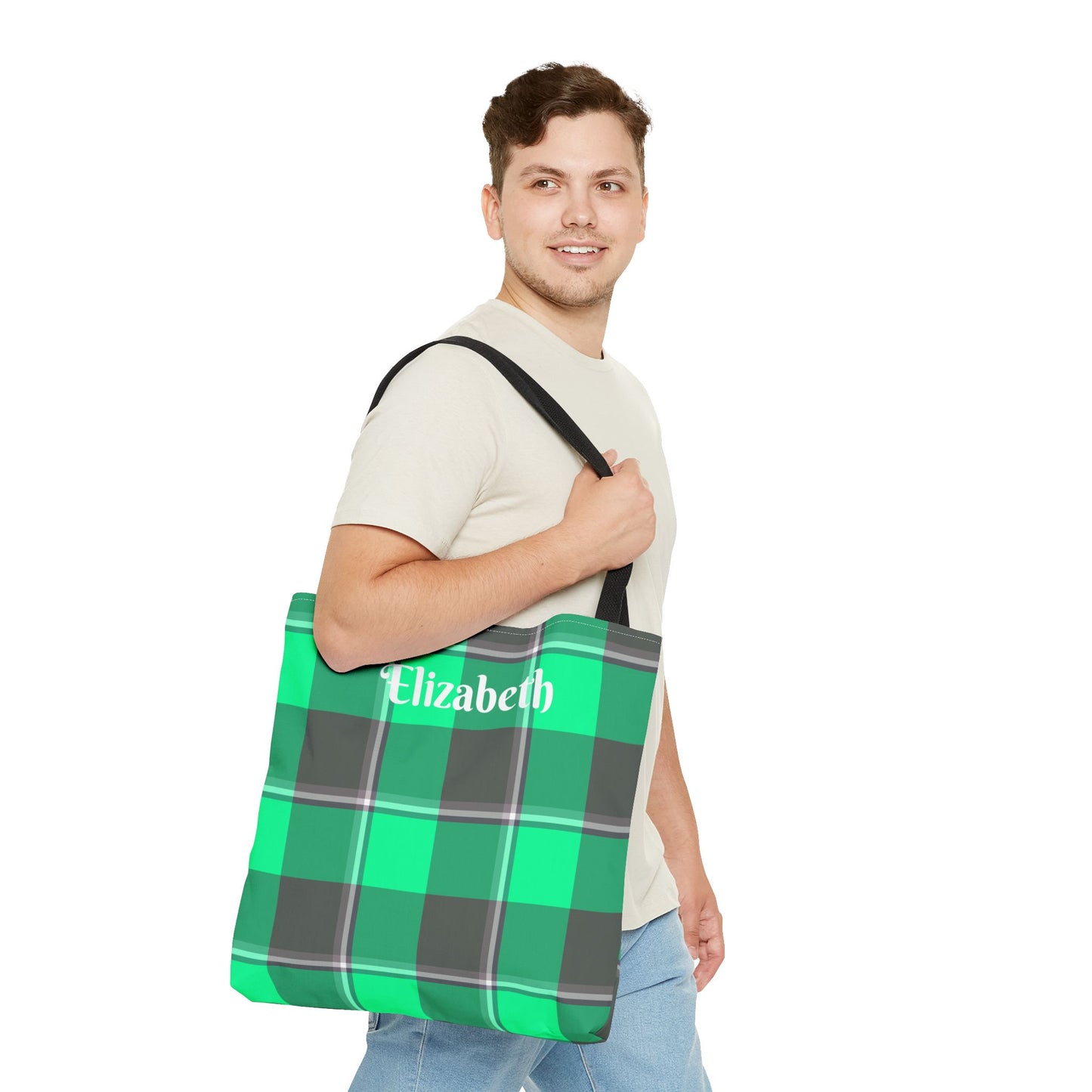Personalized Green Plaid Tote Bag, Custom Shopping Bag, Eco-Friendly Gift, Beach Bag, Everyday Handbag, Travel Tote - Celtic Scents