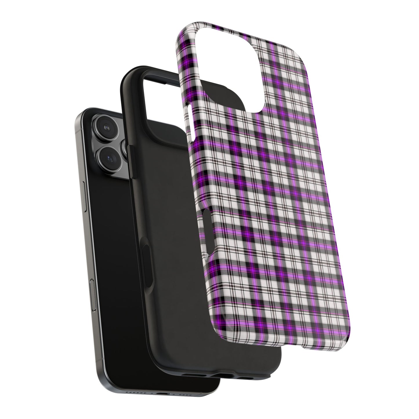 Stylish Tough Phone Case, Purple Plaid Protective Cover, Cute Gift for Teens, Cell Phone Accessory, Trendy Tech