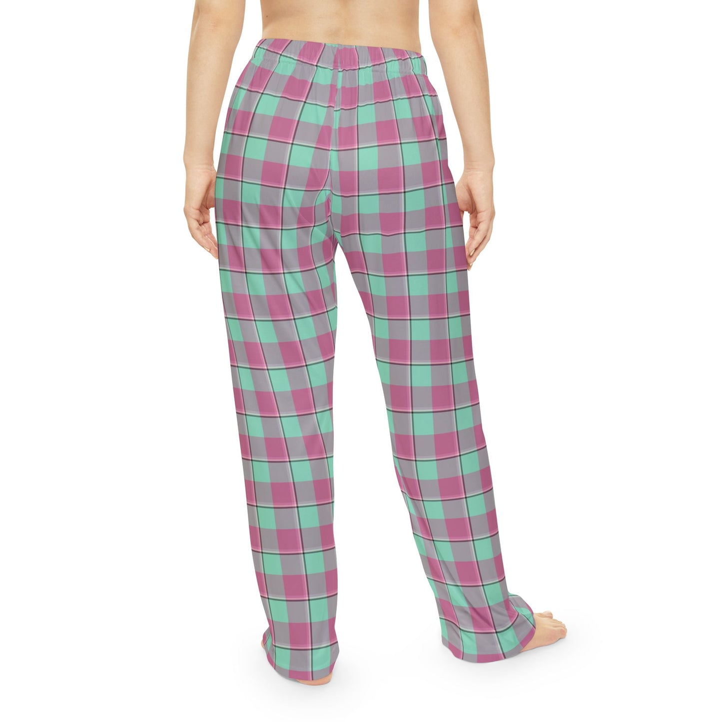 Cozy Women's Pajama Pants, Pink and Light Green Plaid, Relaxation, Gift for Her, Loungewear, Holiday Comfort - Celtic Scents