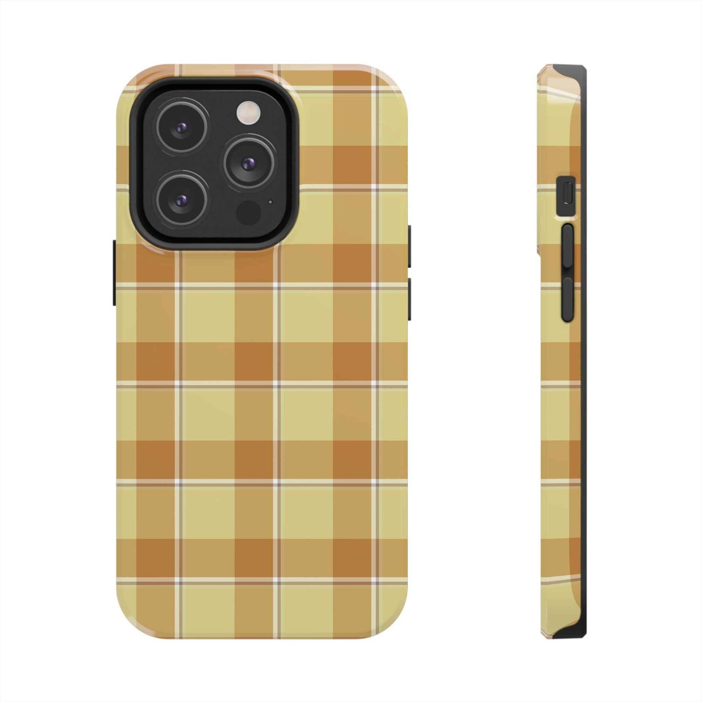 Stylish Autumn Plaid Tough Phone Cases, Trendy Phone Accessories, Durable Phone Protection, Yellow and Brown Plaid, Perfect Gift