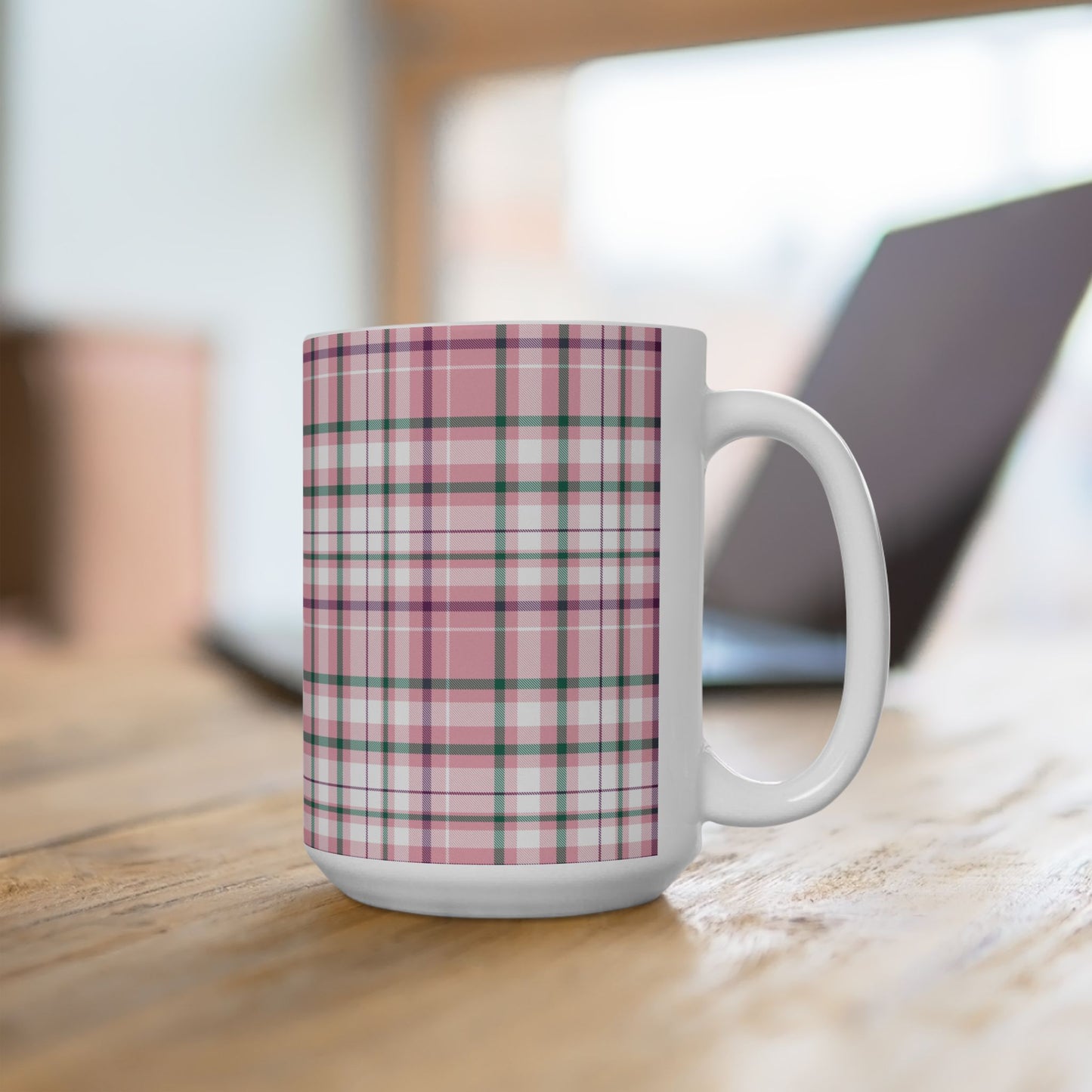 Cozy Multi Pink Plaid Mug | 11oz, 15oz Coffee Cup | Perfect for Autumn, Home Decor, Gift for Friends and Family, Warm Beverage Enjoyment - Celtic Scents