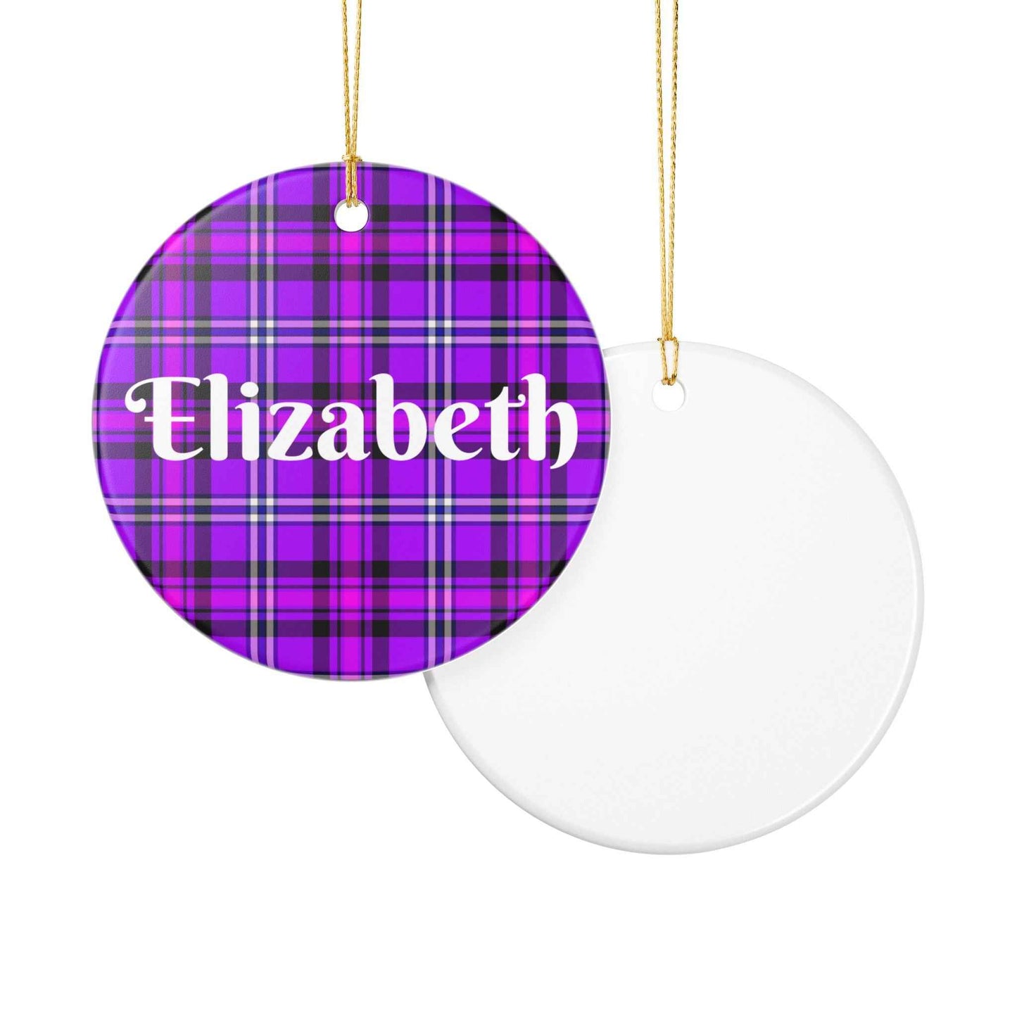 Personalized Ceramic Ornament, Custom Name Decoration, Holiday Gift, Home Decor, Plaid Ornament, Christmas Tree Decoration