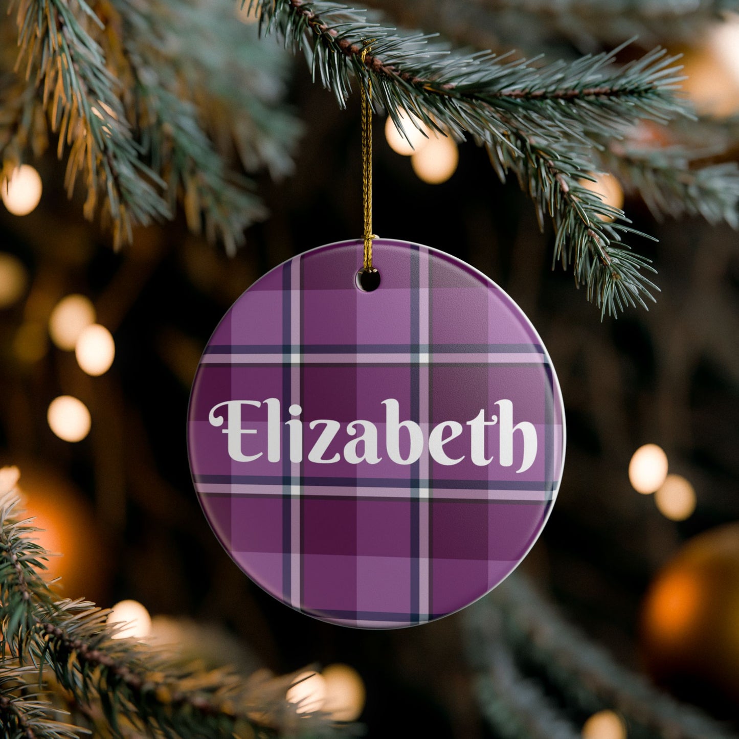 Personalized Plaid Ceramic Ornament, Custom Home Decor, Holiday Gift, Unique Keepsake, Purple Plaid Decoration, Tree Ornament - Celtic Scents