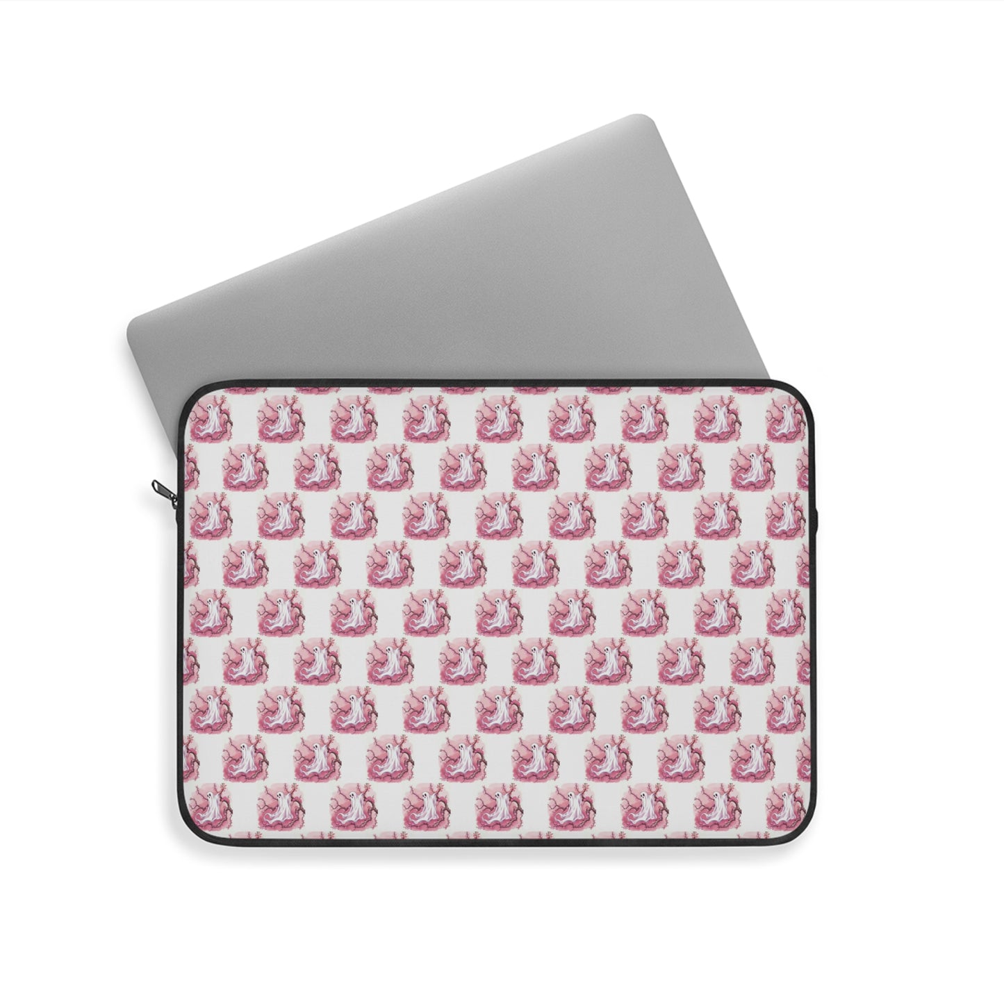 Charming Pink Ghost Laptop Sleeve, Cute Tech Accessory, Gift for Students, Colorful Electronics Cover, Fantasy-themed Sleeve - Celtic Scents