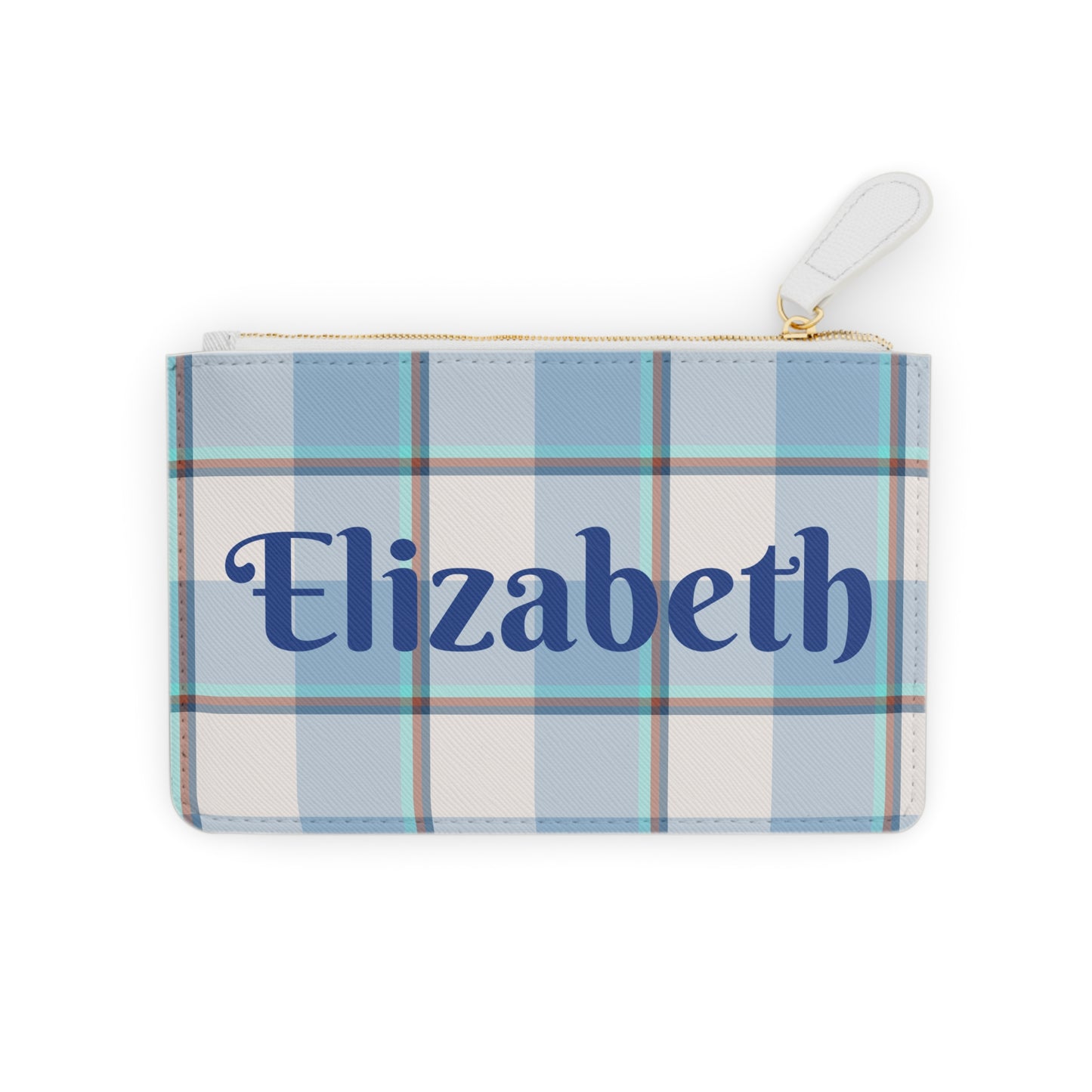 Personalized Mini Clutch Bag, Custom Pouch, Blue Plaid Makeup Bag, Gift for Her, Monogrammed Wallet, Cute Travel Accessory - Celtic Scents