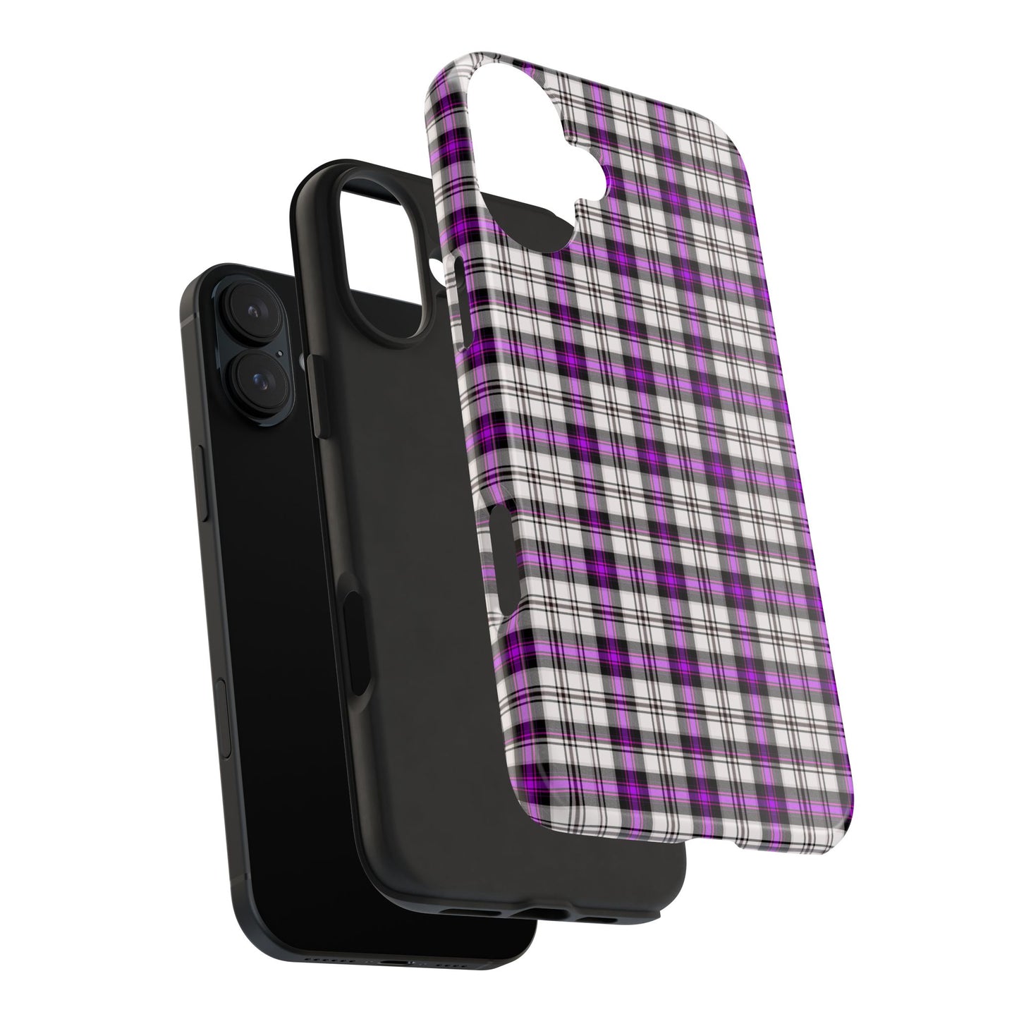 Stylish Tough Phone Case, Purple Plaid Protective Cover, Cute Gift for Teens, Cell Phone Accessory, Trendy Tech