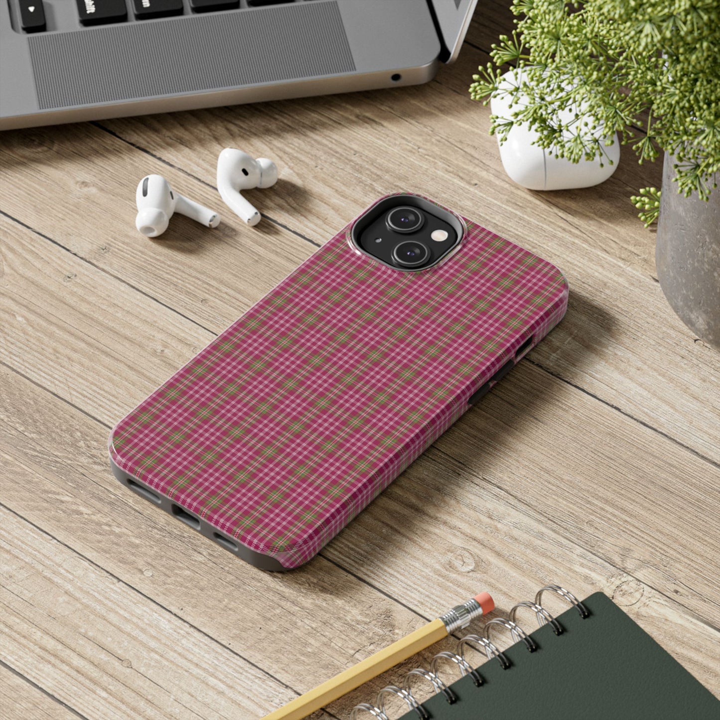 Stylish Tough Phone Cases - Protect Your Phone with Trendy Plaid Design, Gift for Her, Pink Plaid Design - Celtic Scents