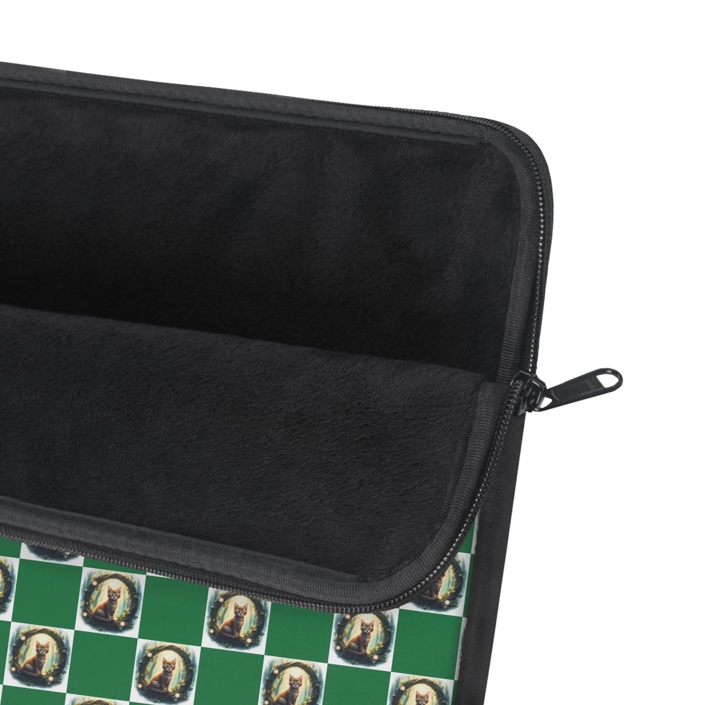 Chic Vintage Cat Laptop Sleeve, Green Checkered Tech Case, Stylish Computer Bag, Unique Gift for Students, Protect your Laptop - Celtic Scents