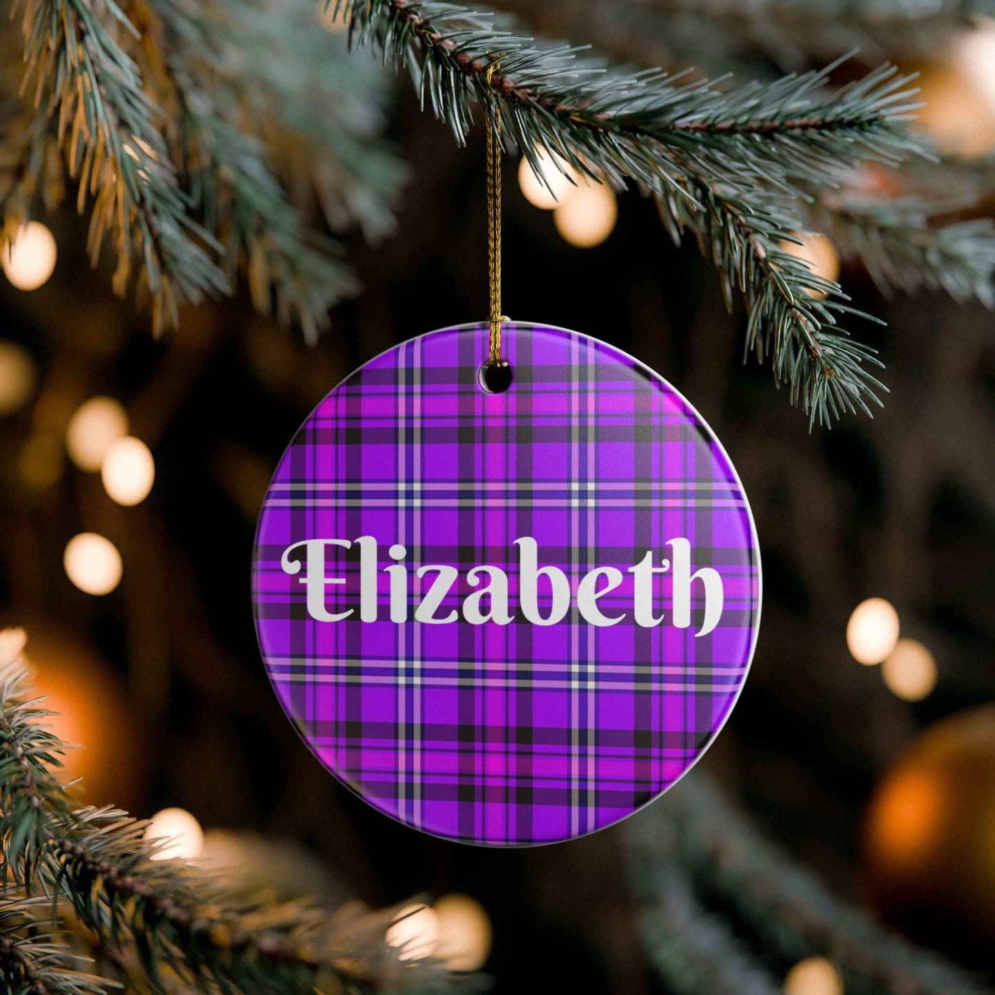 Personalized Ceramic Ornament, Custom Name Decoration, Holiday Gift, Home Decor, Plaid Ornament, Christmas Tree Decoration
