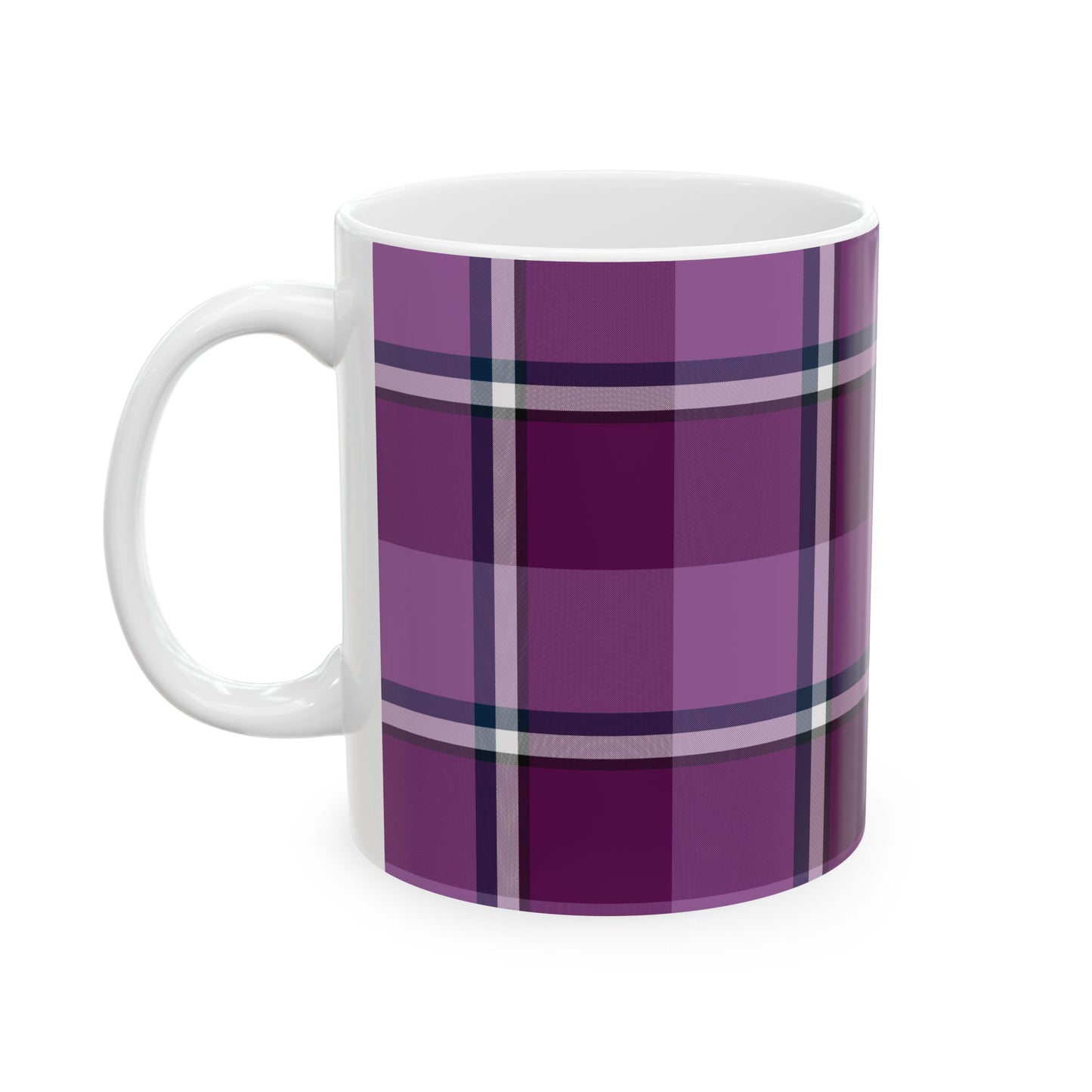 Cozy Plum Plaid Ceramic Mug - Perfect for Home, Gift for Coffee Lovers, Seasonal Decor, Tea Drinkers, Cozy Evenings - Celtic Scents