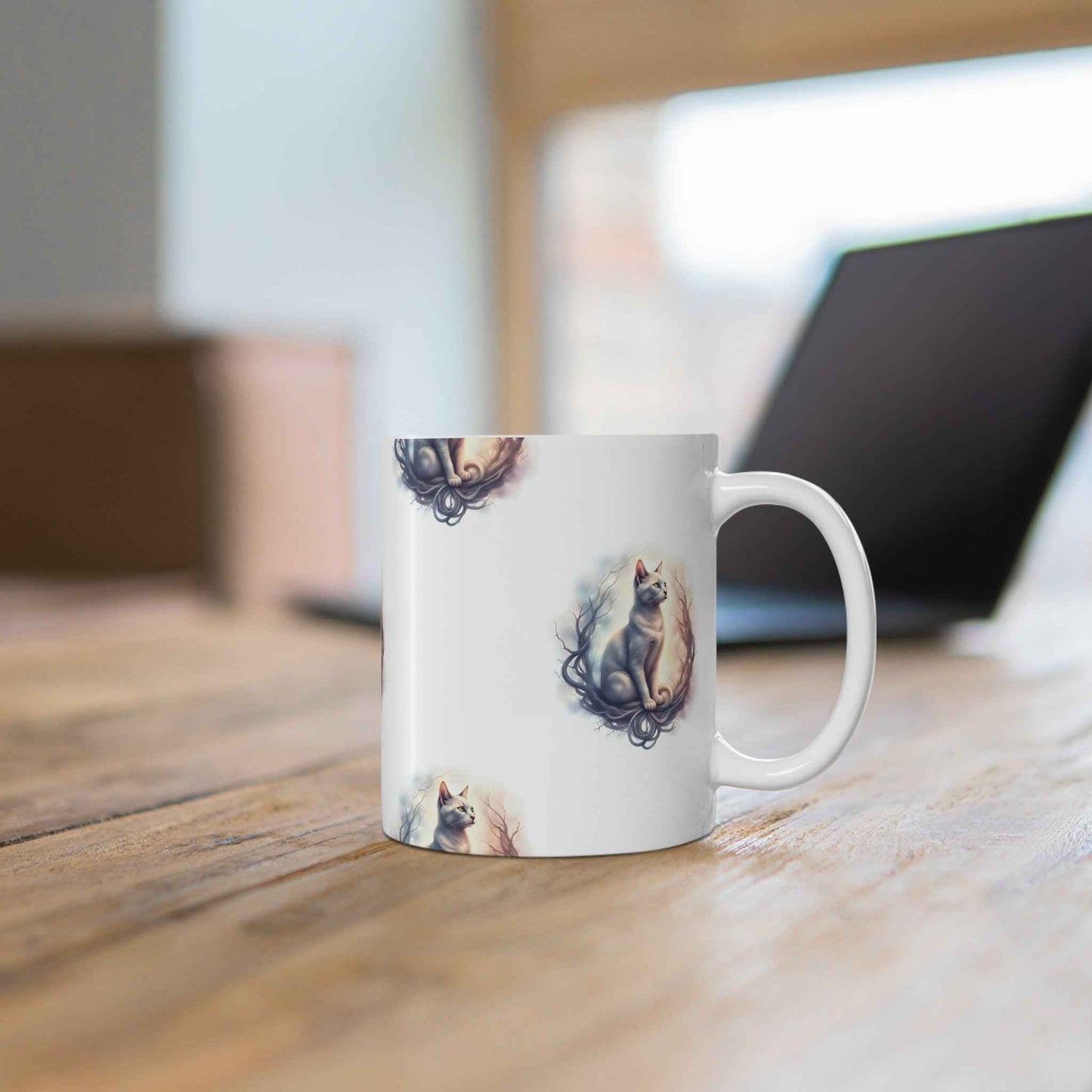Whimsical Cat Mug, Cat Lover Gift, Cozy Home Decor, Feline Art Coffee Cup, Unique Animal Mug, Cute Cat Gift for Pet Owners