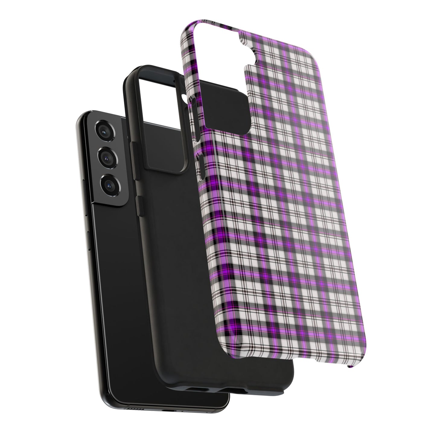 Stylish Tough Phone Case, Purple Plaid Protective Cover, Cute Gift for Teens, Cell Phone Accessory, Trendy Tech