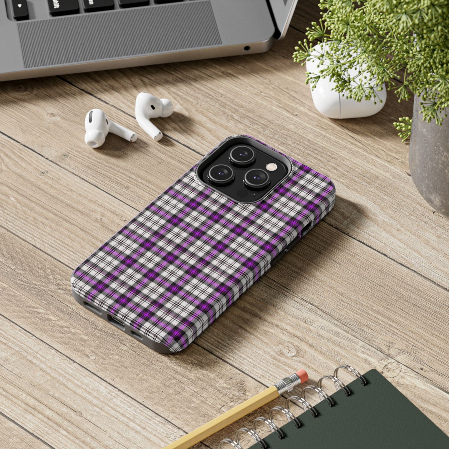 Stylish Tough Phone Case, Purple Plaid Protective Cover, Cute Gift for Teens, Cell Phone Accessory, Trendy Tech - Celtic Scents