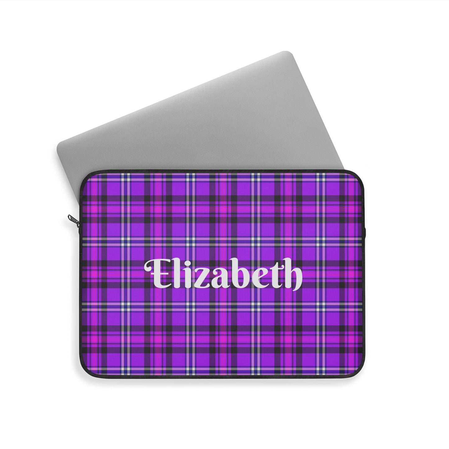 Personalized Purple Plaid Laptop Sleeve, Custom Tech Case, Stylish Laptop Cover - Celtic Scents