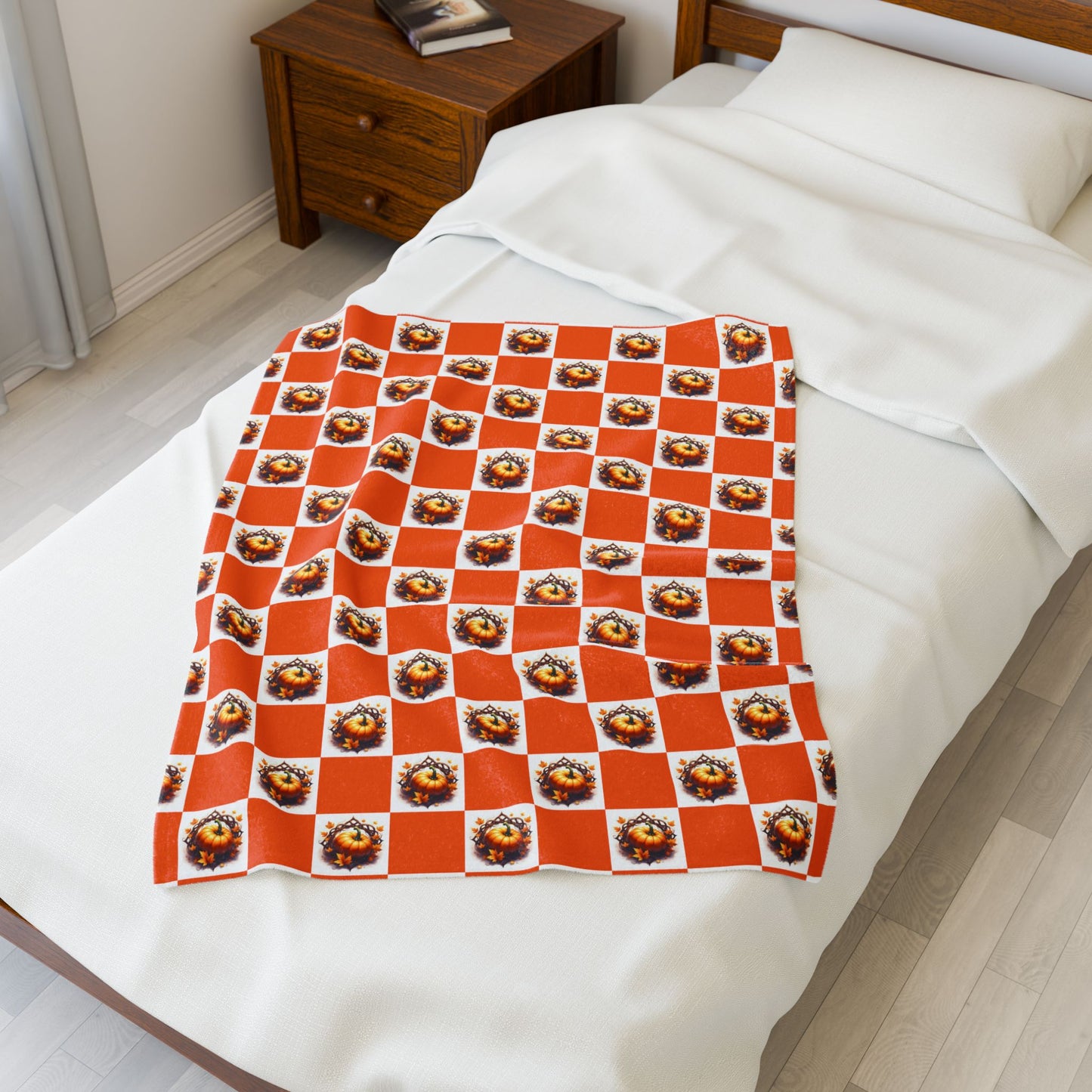 Vibrant Pumpkin Checkered Pattern Velveteen Plush Blanket, Cozy Home Decor, Gift for Her, Nursery Throw, Autumn Style - Celtic Scents