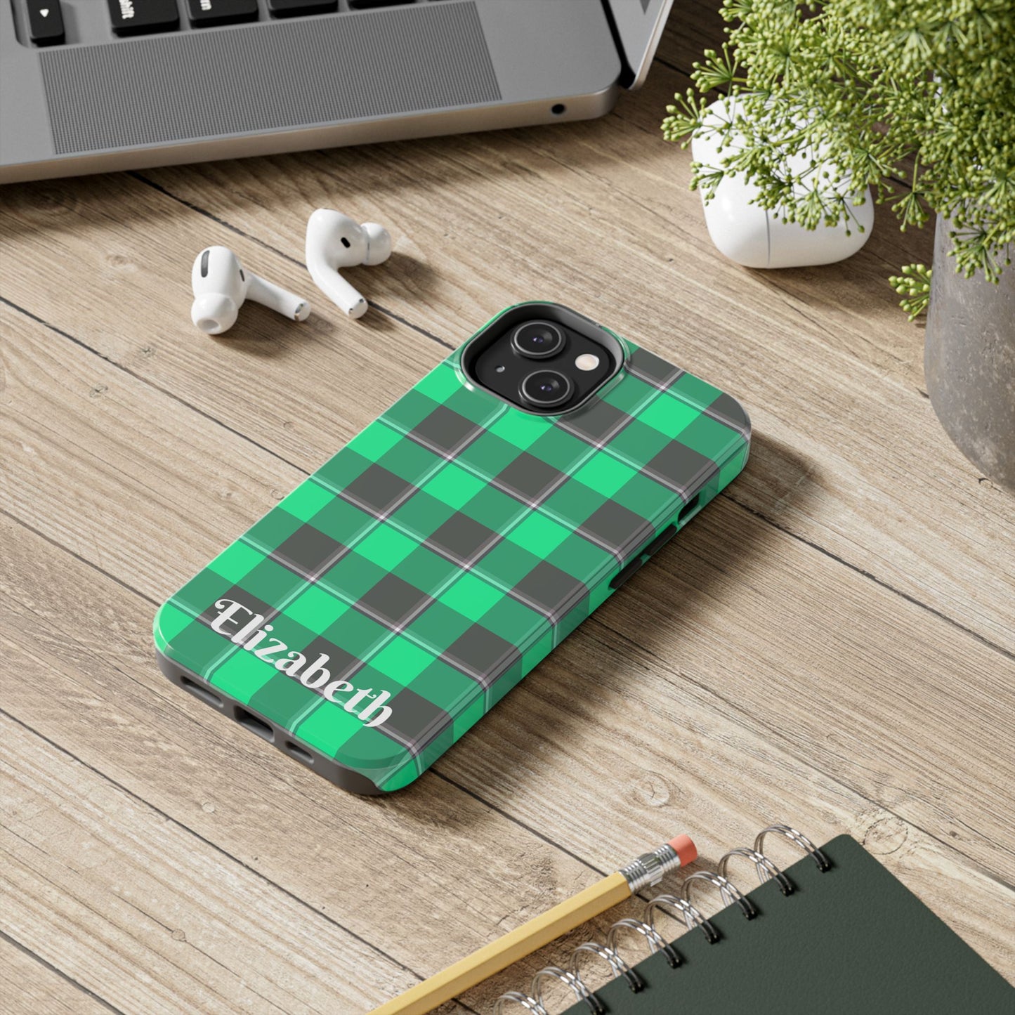 Personalized Plaid Tough Phone Case, Custom Phone Cover, Gifts for Her, Unique Cell Phone Case, Trendy Accessories, Holiday Gifts - Celtic Scents