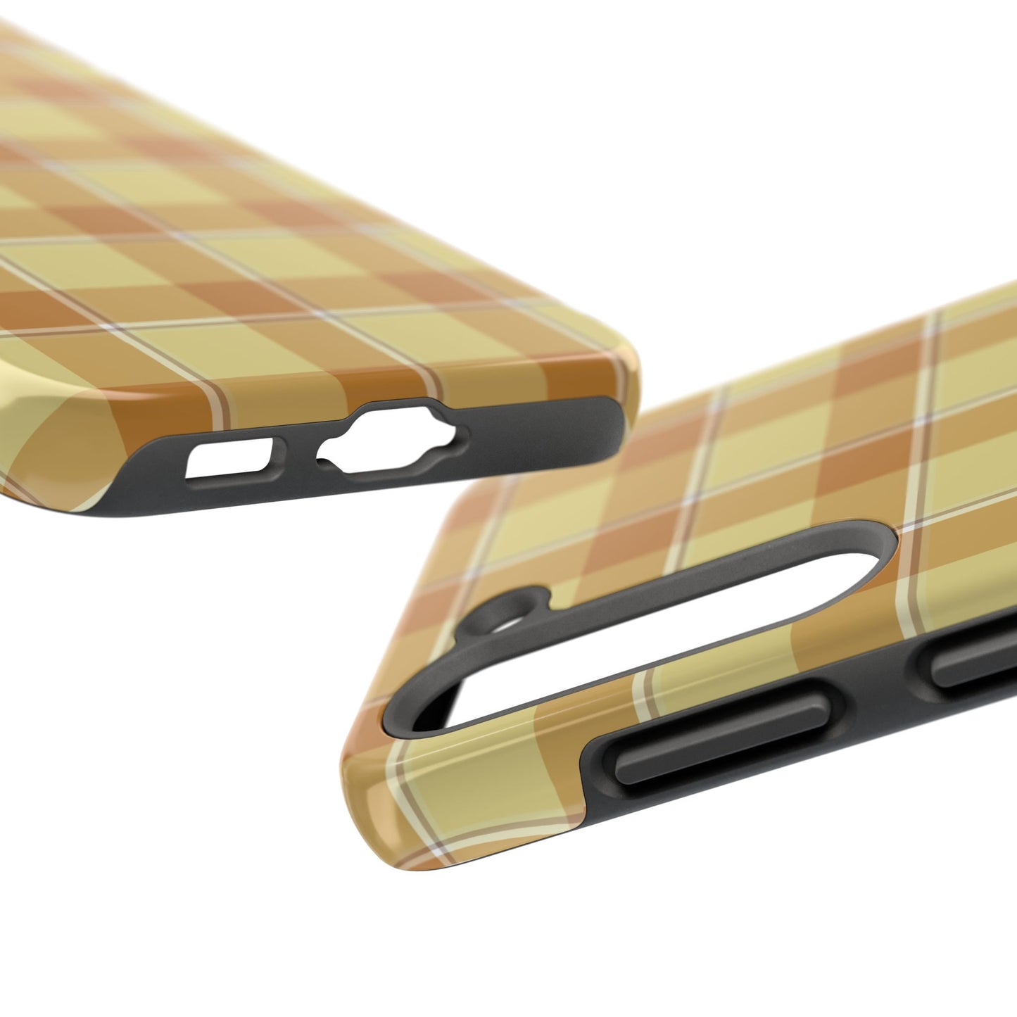Stylish Autumn Plaid Tough Phone Cases, Trendy Phone Accessories, Durable Phone Protection, Yellow and Brown Plaid, Perfect Gift
