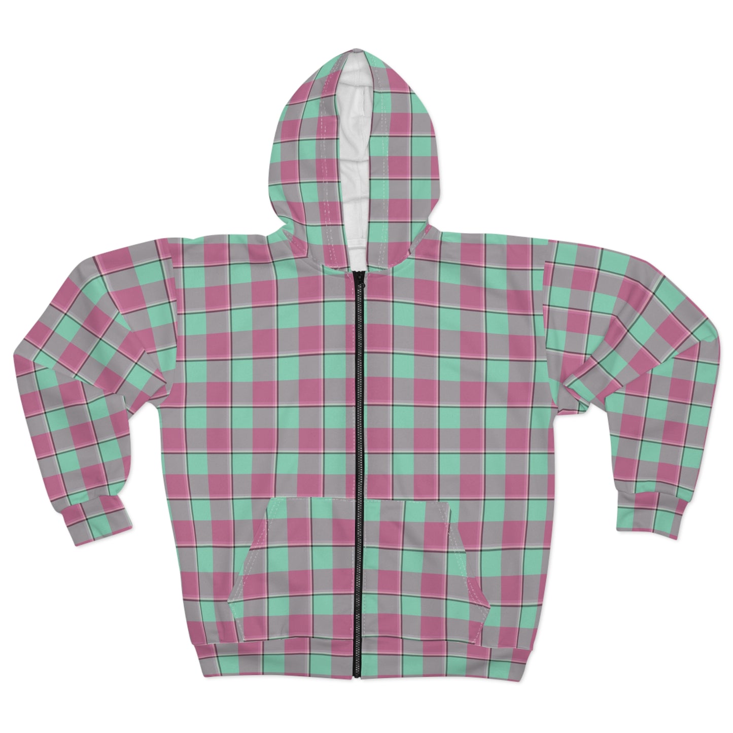 Charming Plaid Unisex Zip Hoodie, Cozy Casual Wear, Gift for Friends, Fall Fashion, Layered Style, Holiday Wardrobe - Celtic Scents