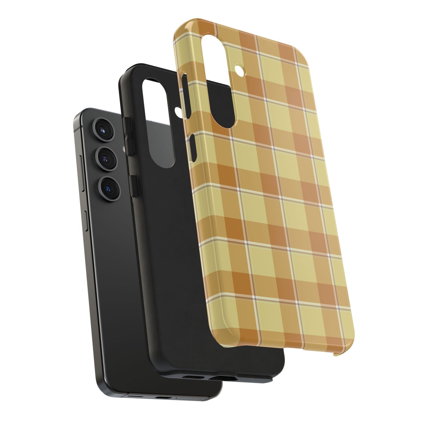 Stylish Autumn Plaid Tough Phone Cases, Trendy Phone Accessories, Durable Phone Protection, Yellow and Brown Plaid, Perfect Gift