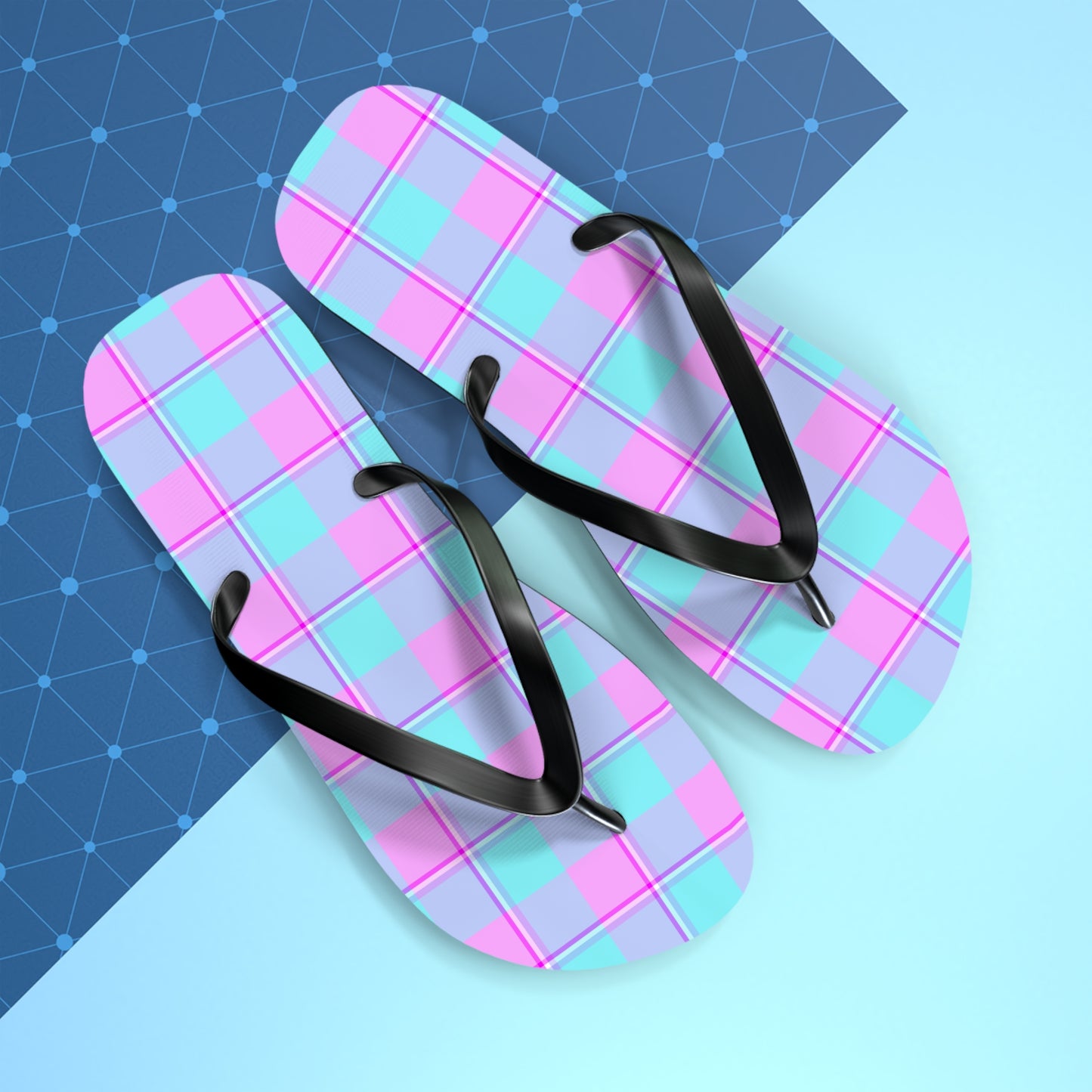 Colorful Plaid Flip Flops, Fun Summer Footwear, Beach Sandals, Casual Flip Flops - Celtic Scents