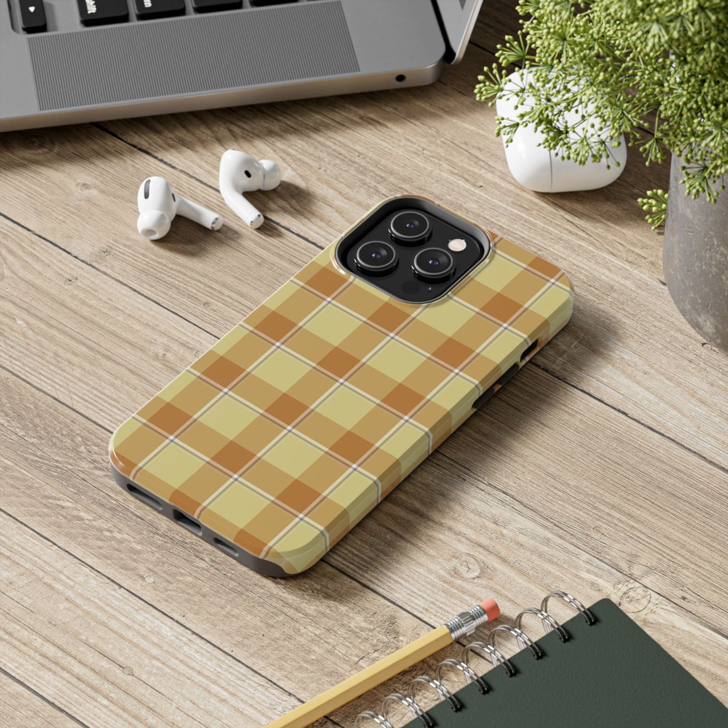 Stylish Autumn Plaid Tough Phone Cases, Trendy Phone Accessories, Durable Phone Protection, Yellow and Brown Plaid, Perfect Gift - Celtic Scents