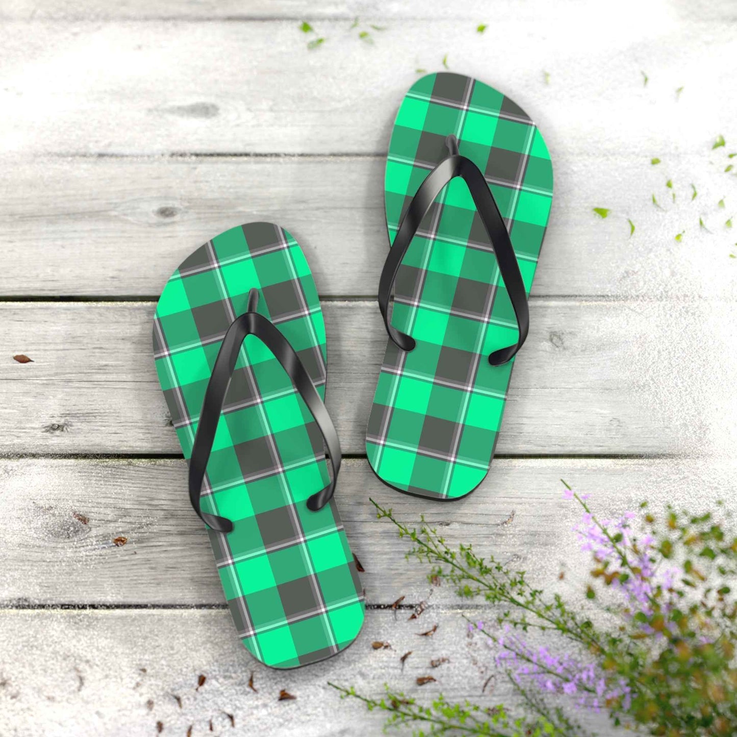 Plaid Pattern Flip Flops, Beach Sandals, Summer Footwear, Poolside Fashion, Vacation Essentials, Gifts for Her/His