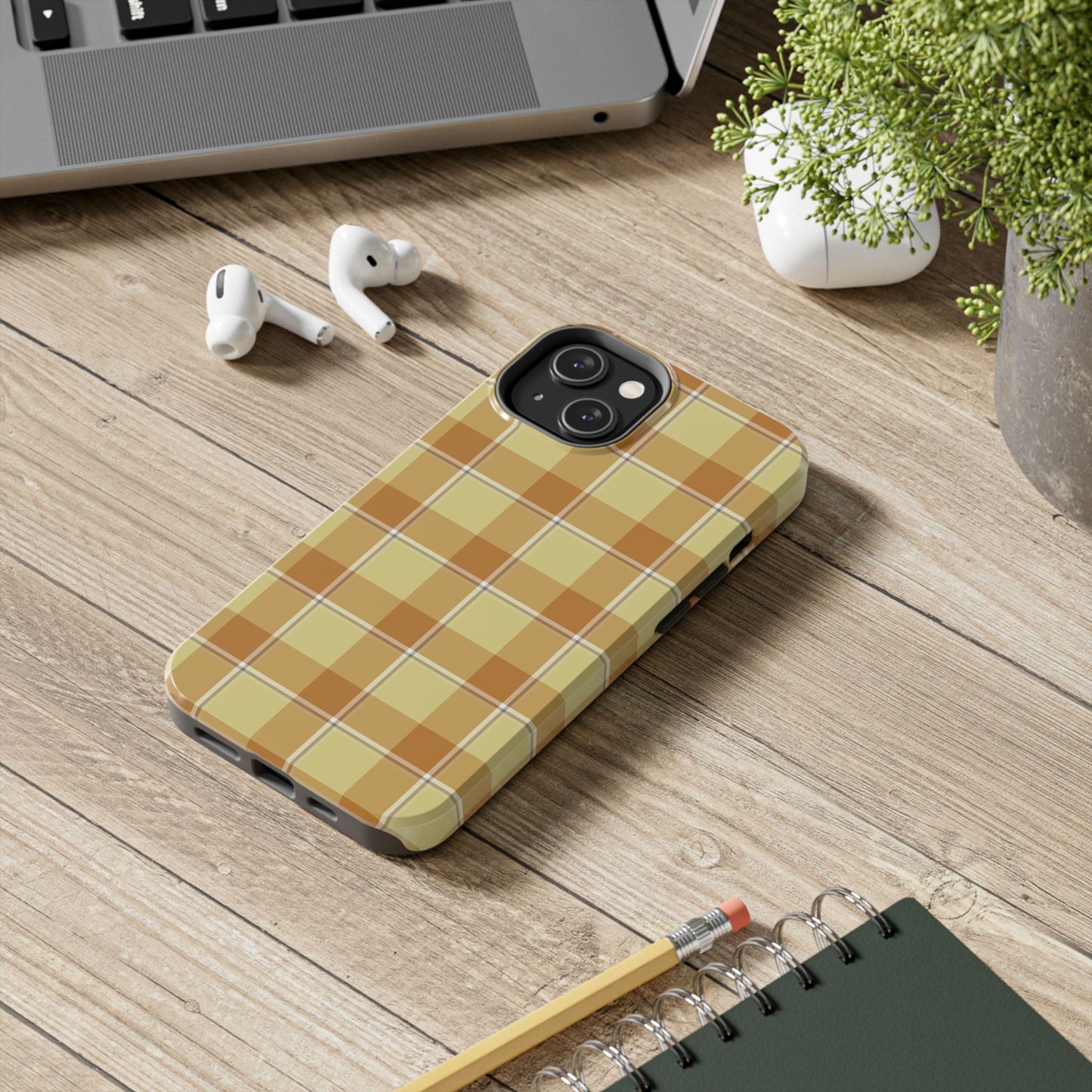 Stylish Autumn Plaid Tough Phone Cases, Trendy Phone Accessories, Durable Phone Protection, Yellow and Brown Plaid, Perfect Gift - Celtic Scents