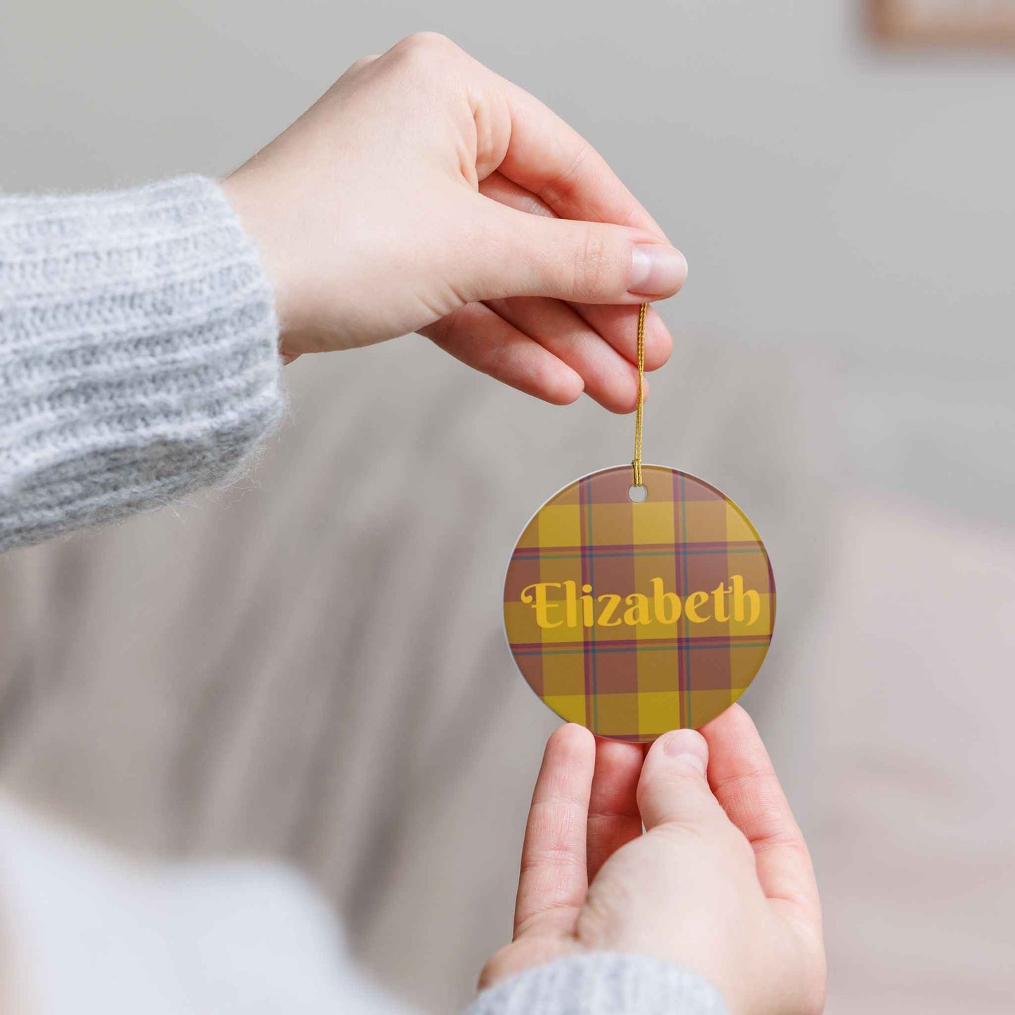 Personalized Plaid Christmas Ornament, Custom Holiday Decoration, Gift for Family, Year-Round Home Decor, Tree Ornament, Unique Keepsake