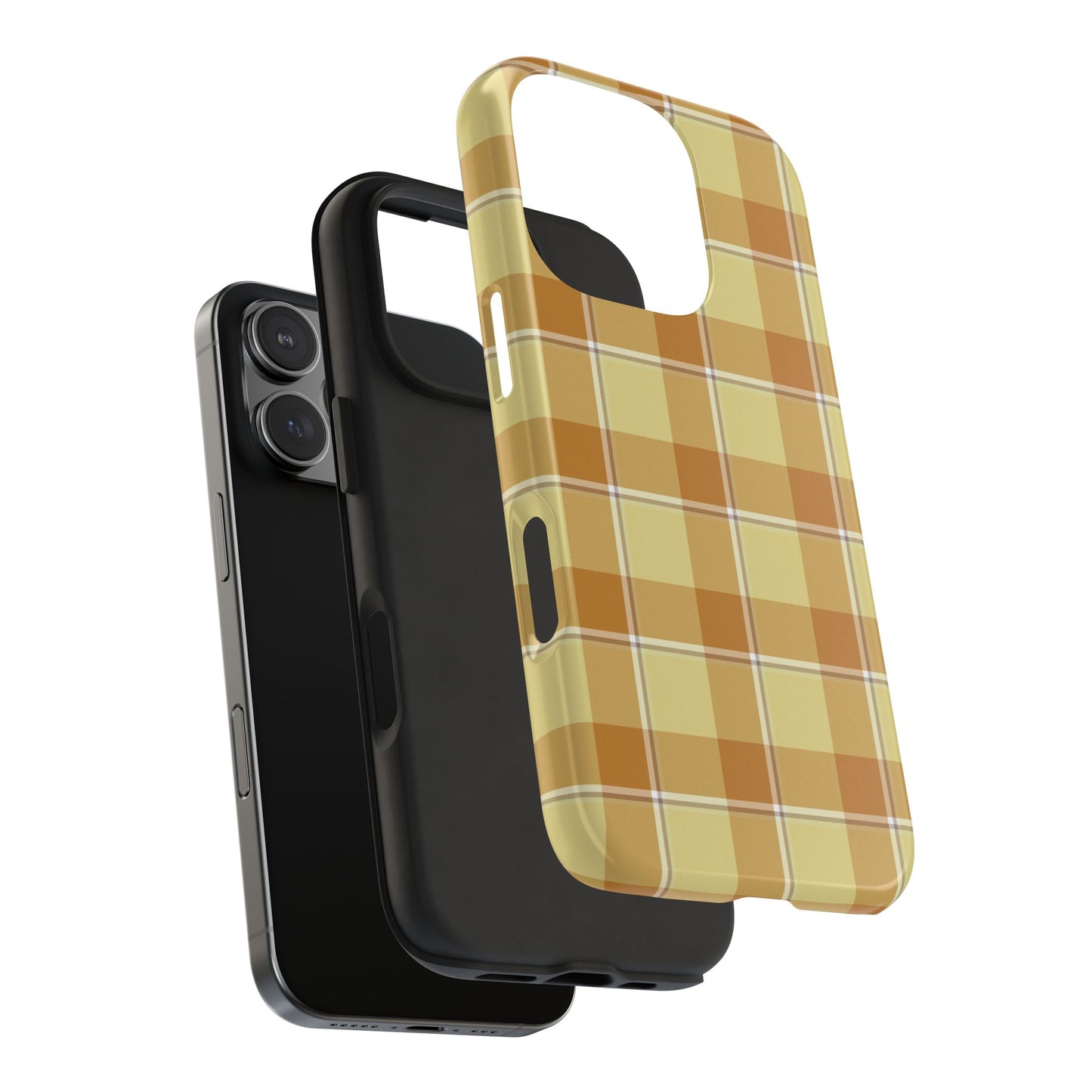Stylish Autumn Plaid Tough Phone Cases, Trendy Phone Accessories, Durable Phone Protection, Yellow and Brown Plaid, Perfect Gift